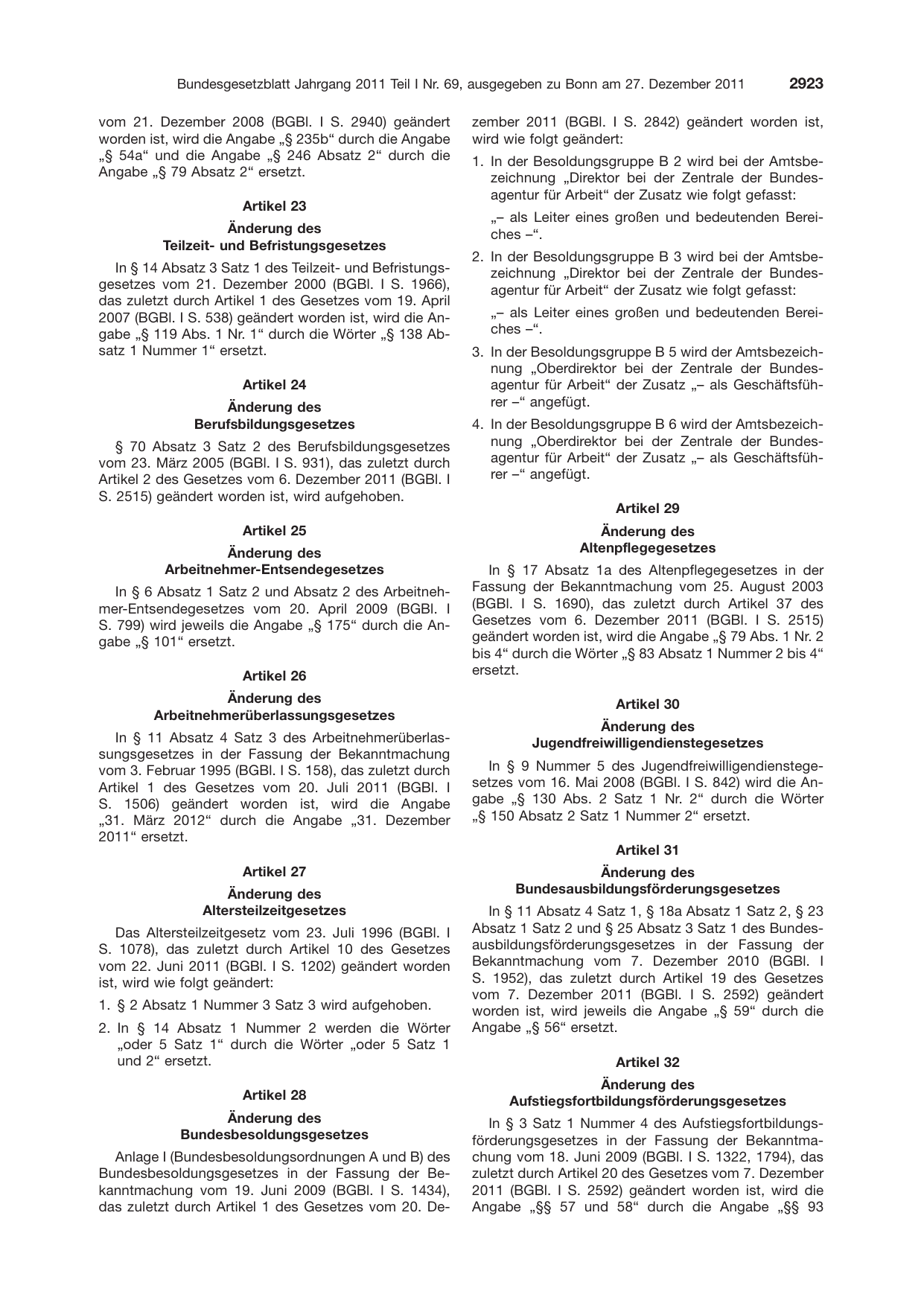 BGBl. 2011, Seite 2923 — Originalseite als Abbildung