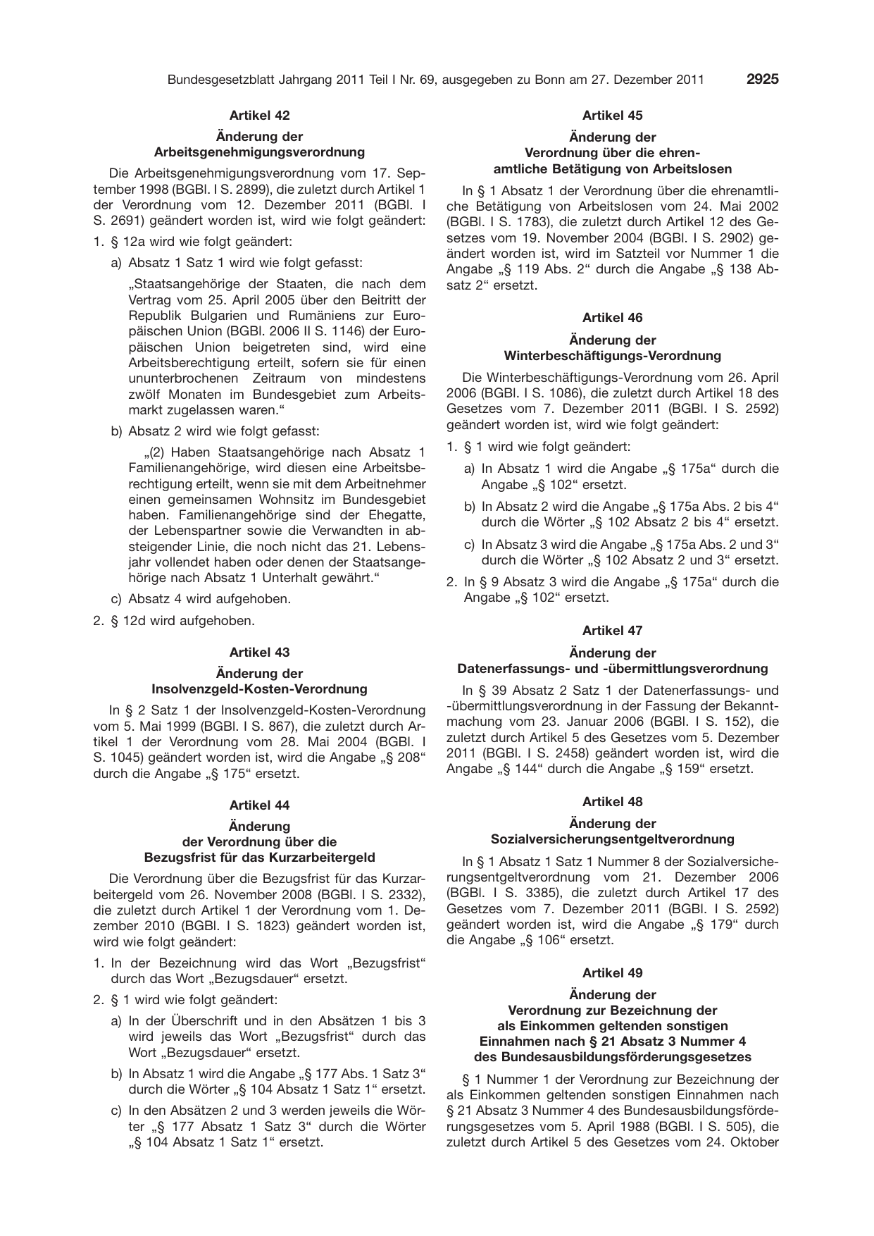 BGBl. 2011, Seite 2925 — Originalseite als Abbildung