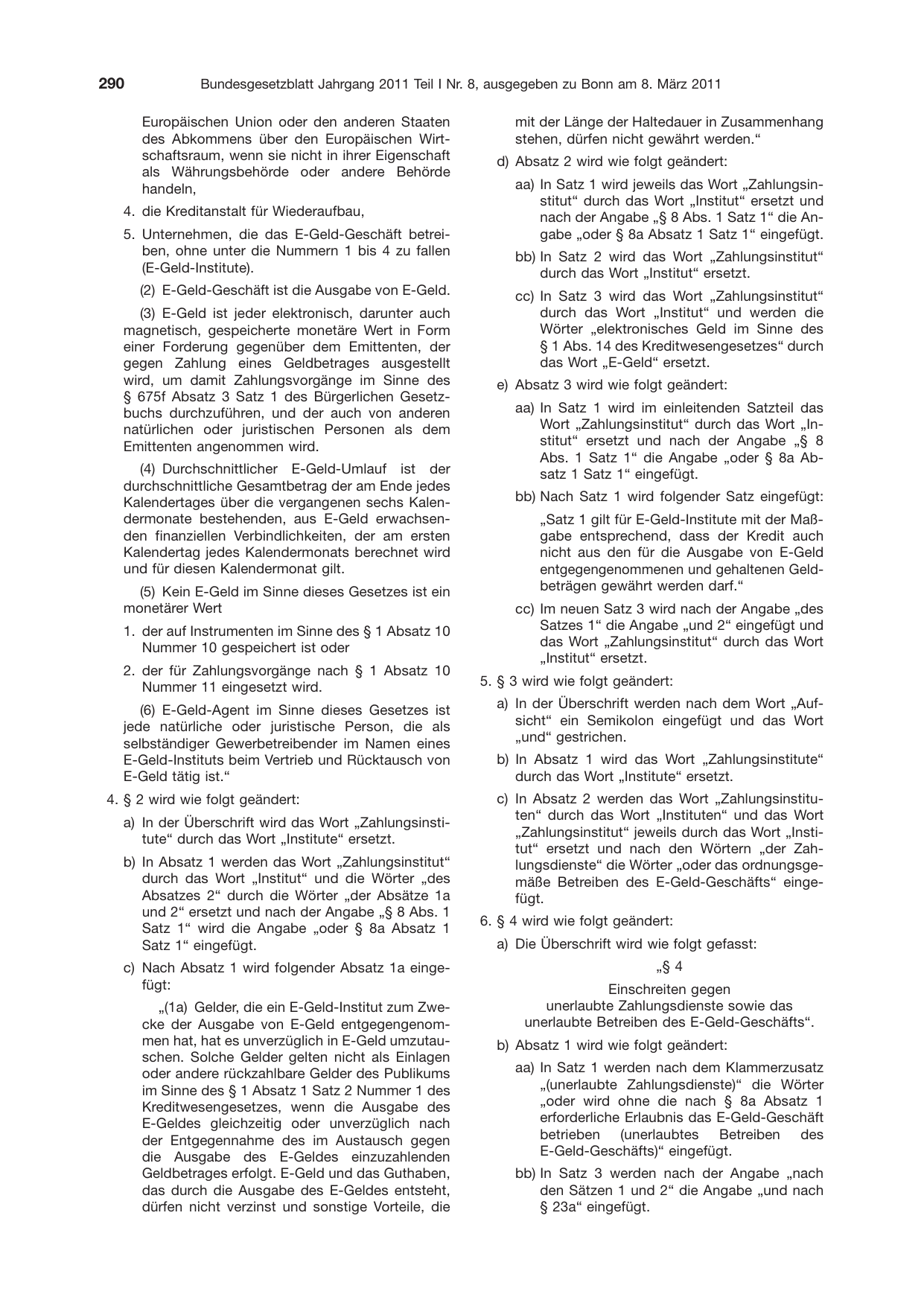 BGBl. 2011, Seite 290 — Originalseite als Abbildung