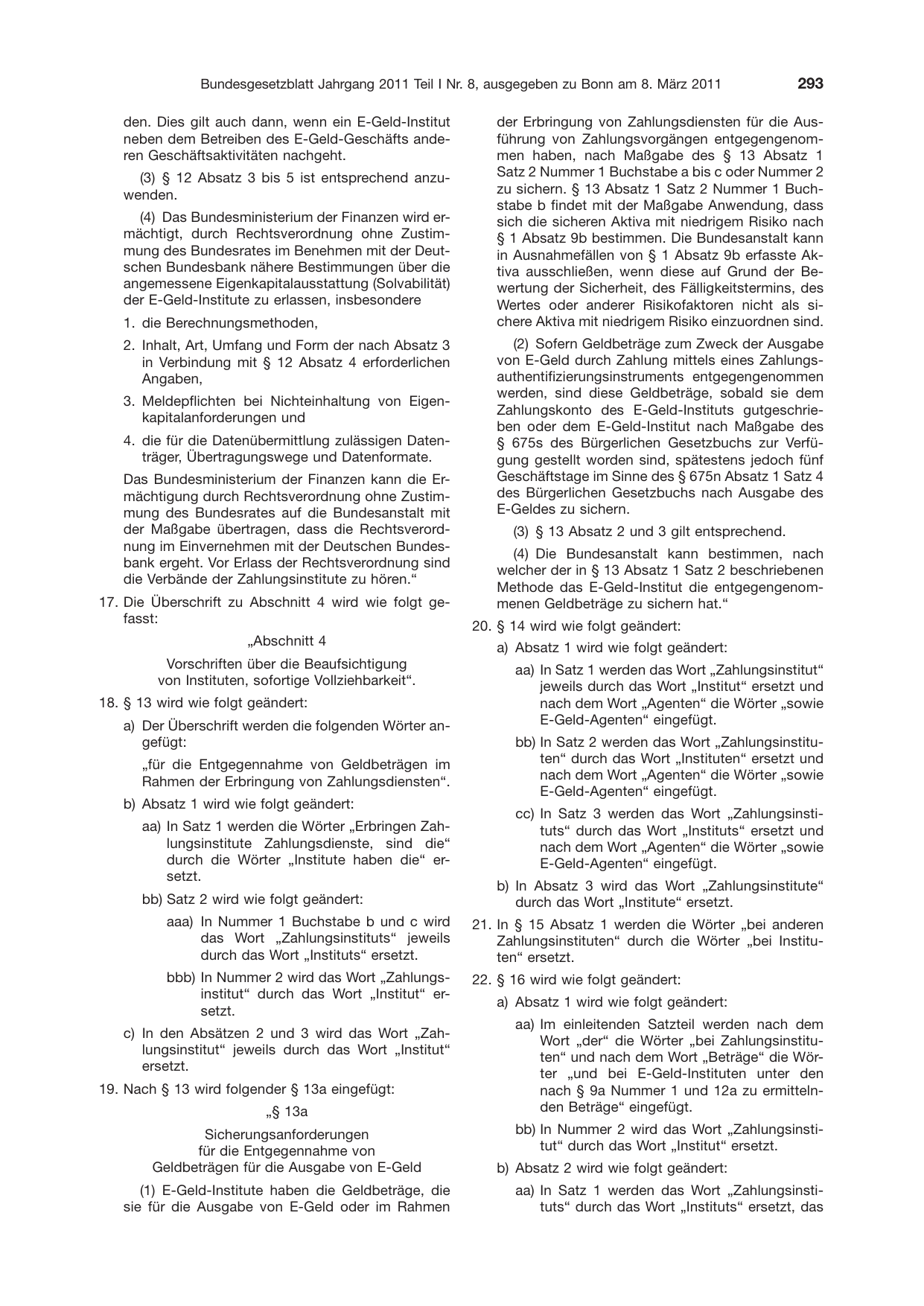 BGBl. 2011, Seite 293 — Originalseite als Abbildung