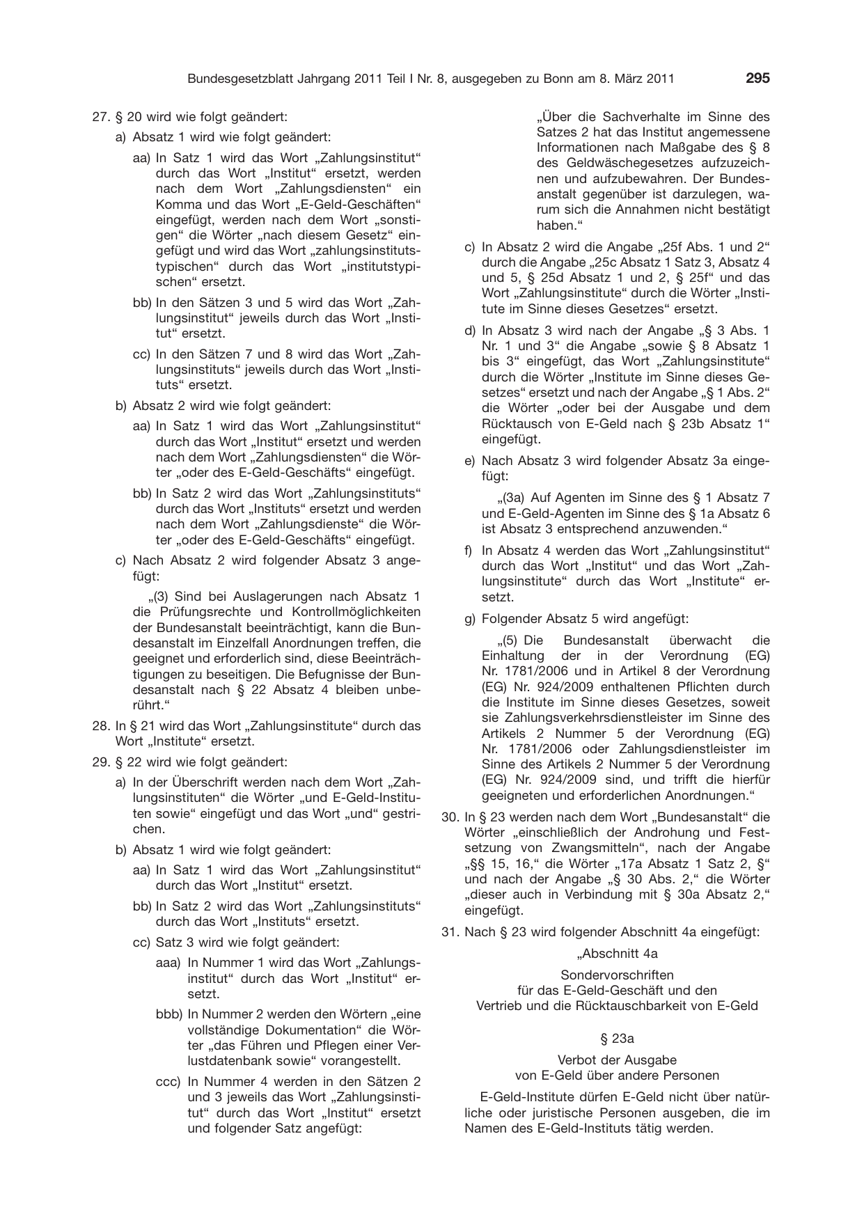 BGBl. 2011, Seite 295 — Originalseite als Abbildung