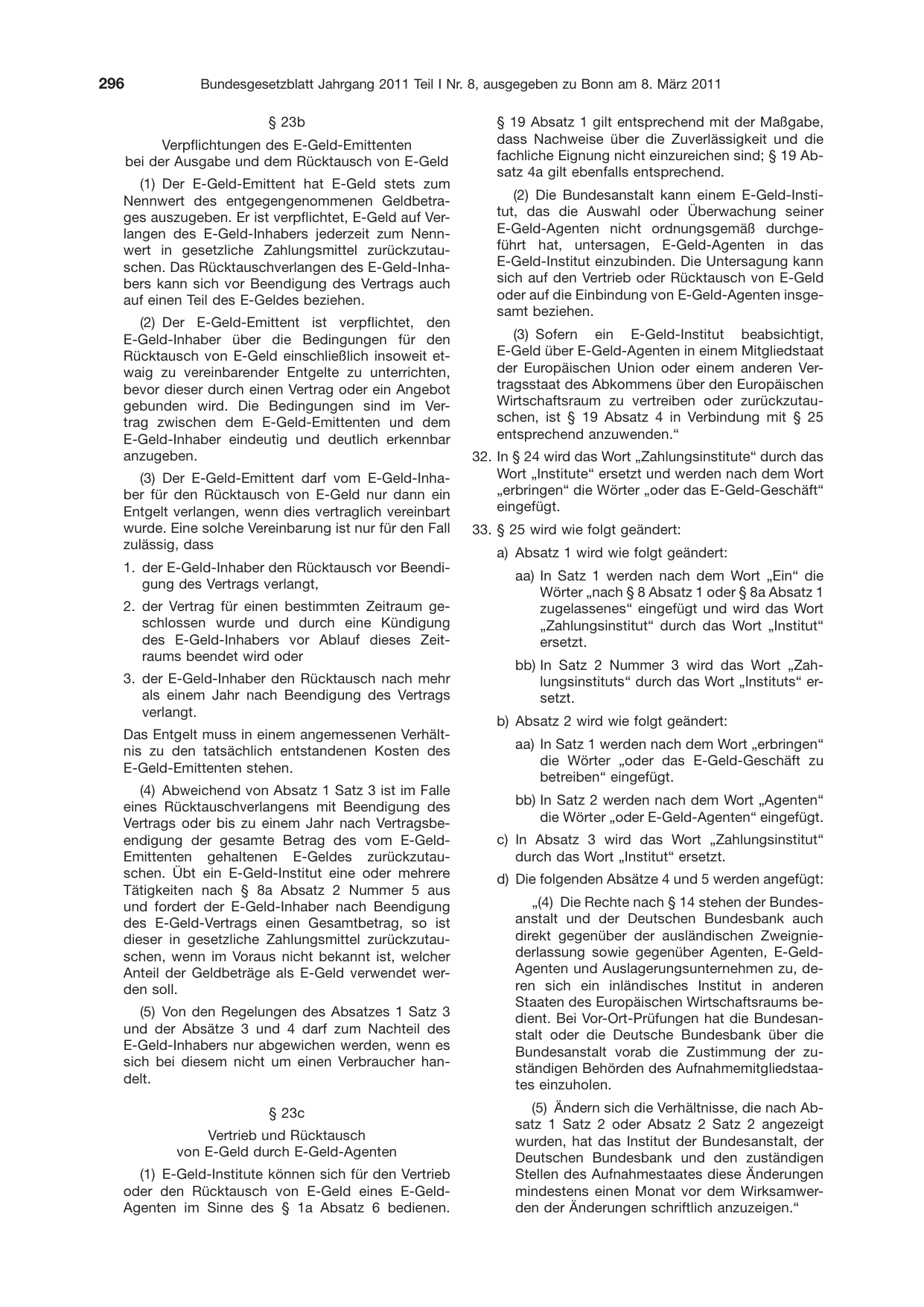 BGBl. 2011, Seite 296 — Originalseite als Abbildung