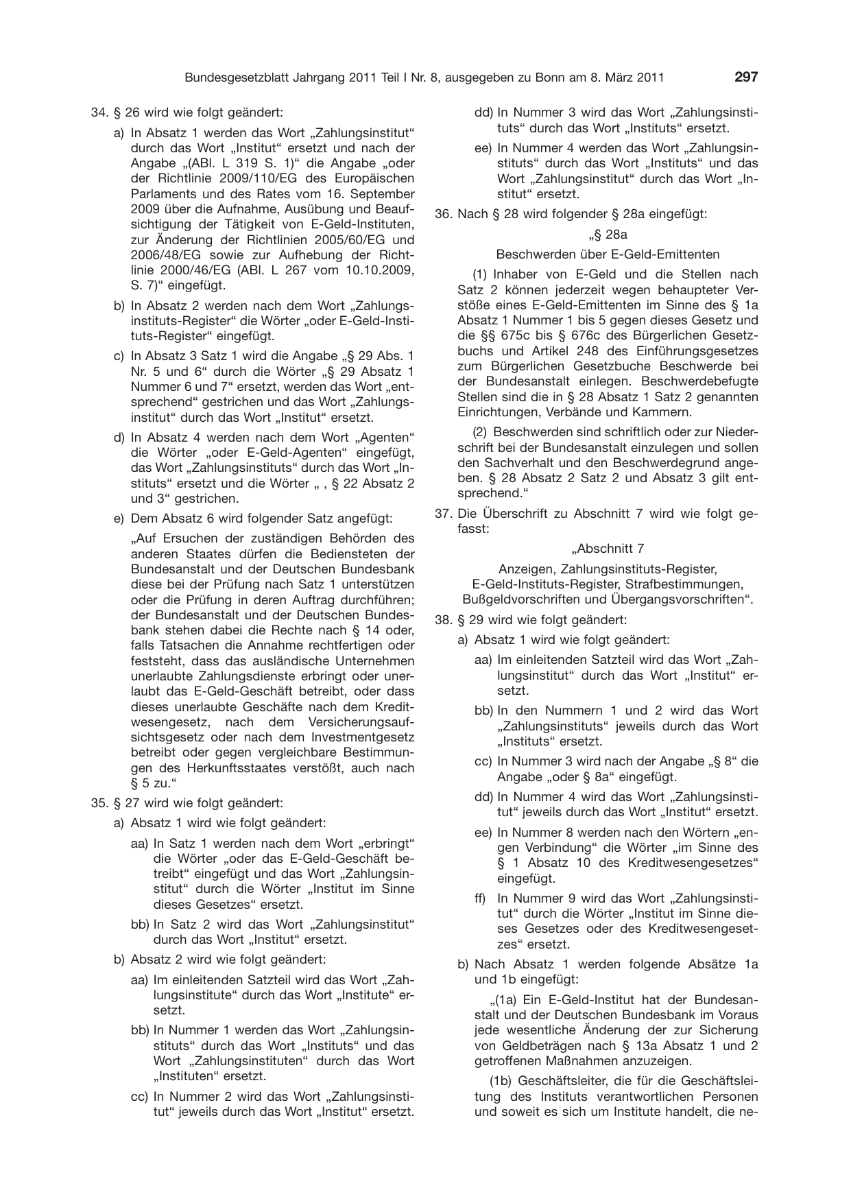BGBl. 2011, Seite 297 — Originalseite als Abbildung