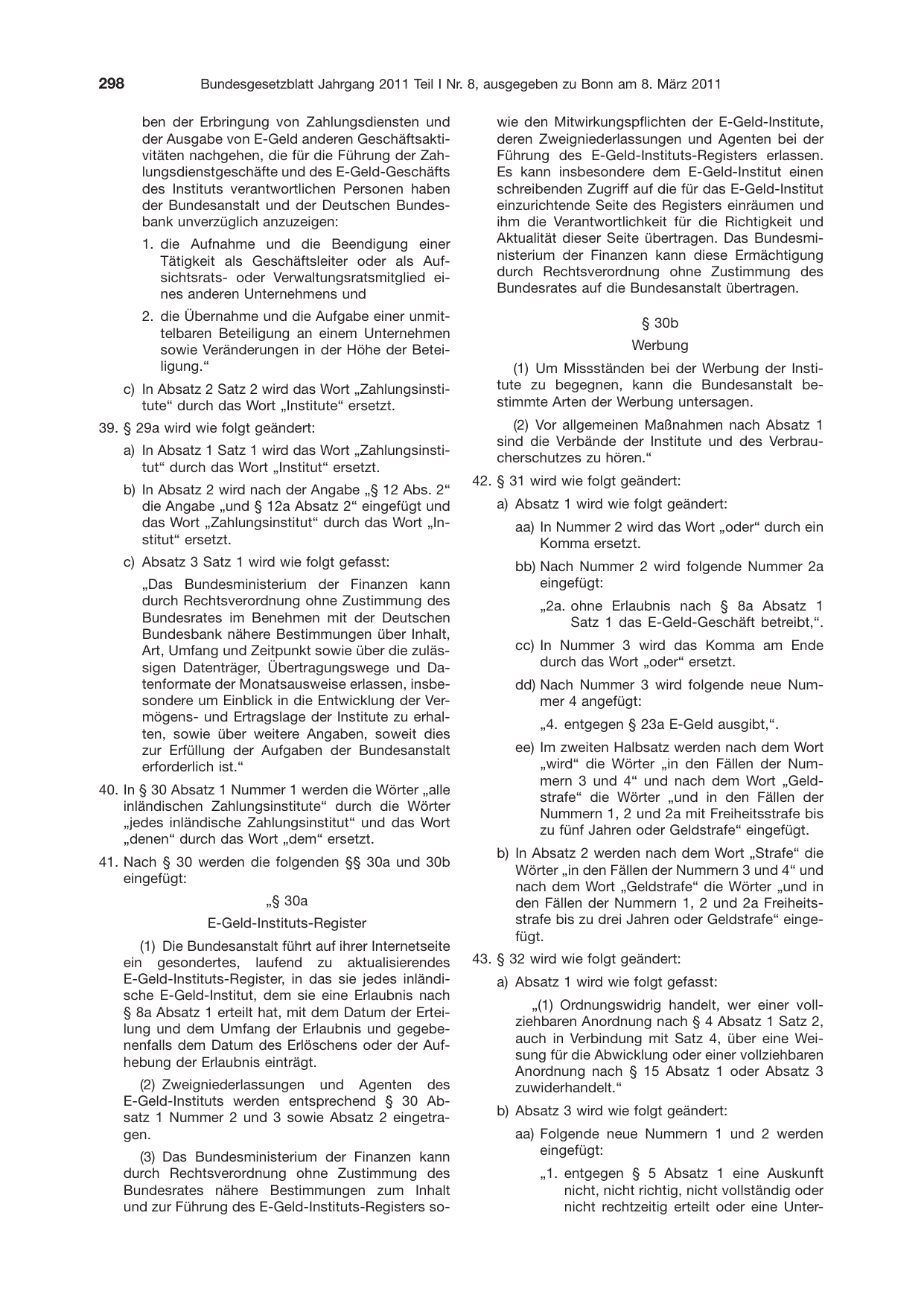 BGBl. 2011, Seite 298 — Originalseite als Abbildung