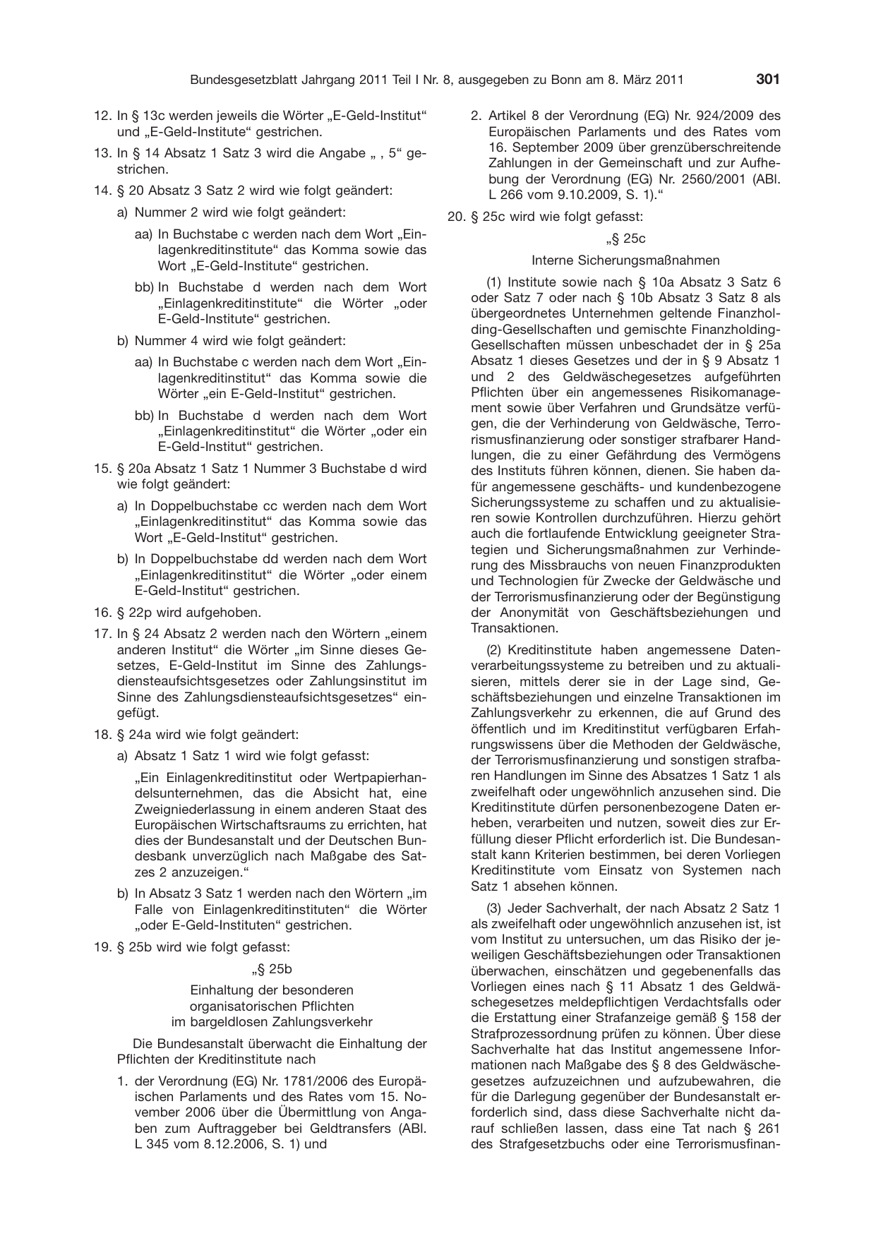 BGBl. 2011, Seite 301 — Originalseite als Abbildung