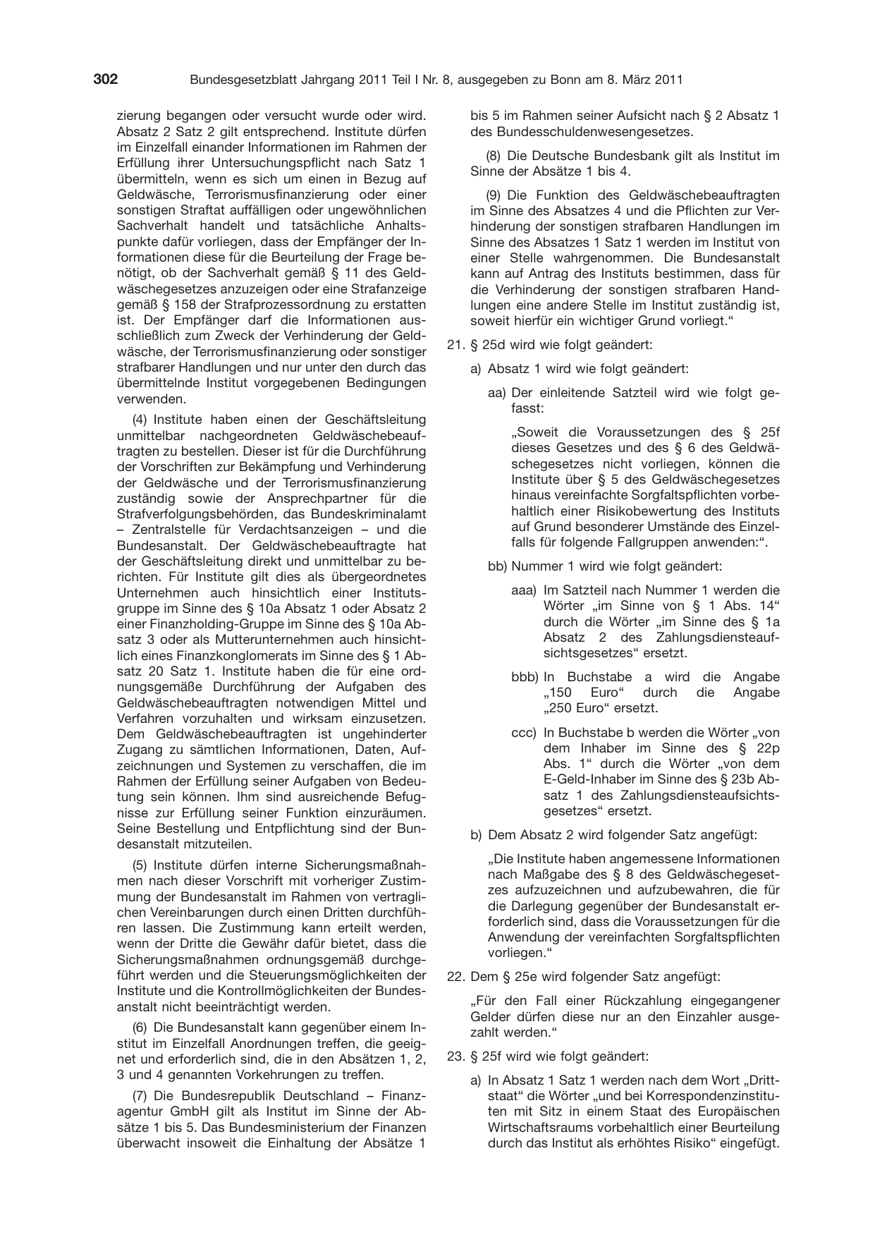 BGBl. 2011, Seite 302 — Originalseite als Abbildung