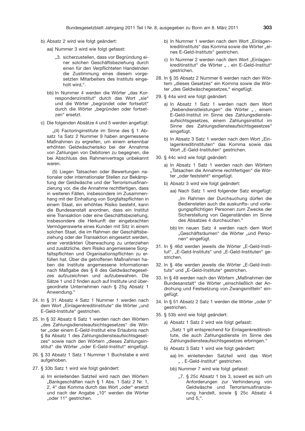 BGBl. 2011, Seite 303 — Originalseite als Abbildung