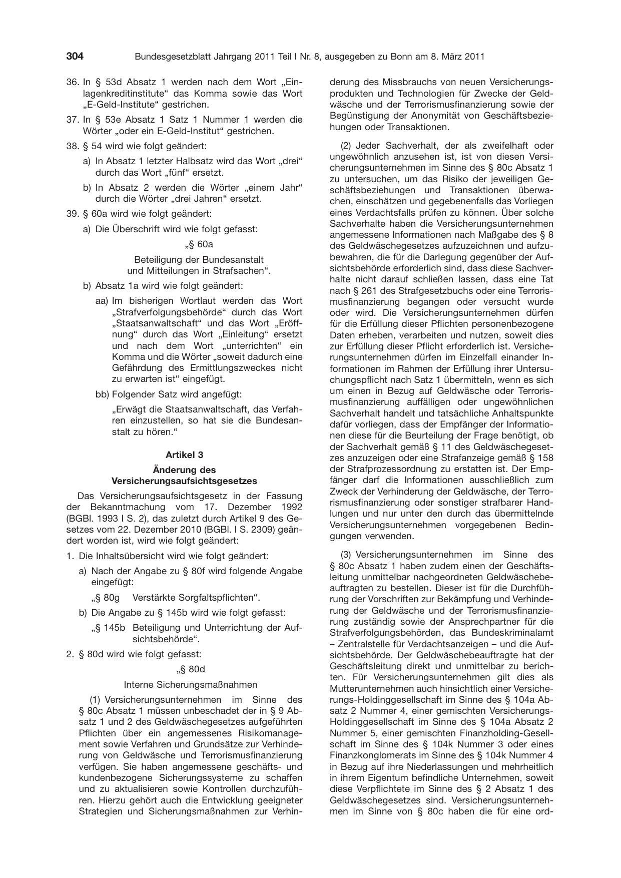 BGBl. 2011, Seite 304 — Originalseite als Abbildung