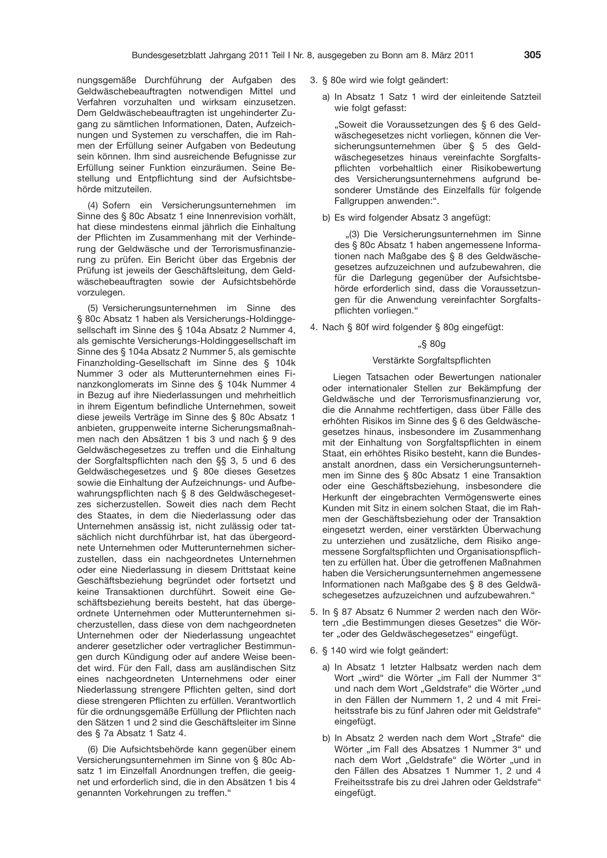 BGBl. 2011, Seite 305 — Originalseite als Abbildung
