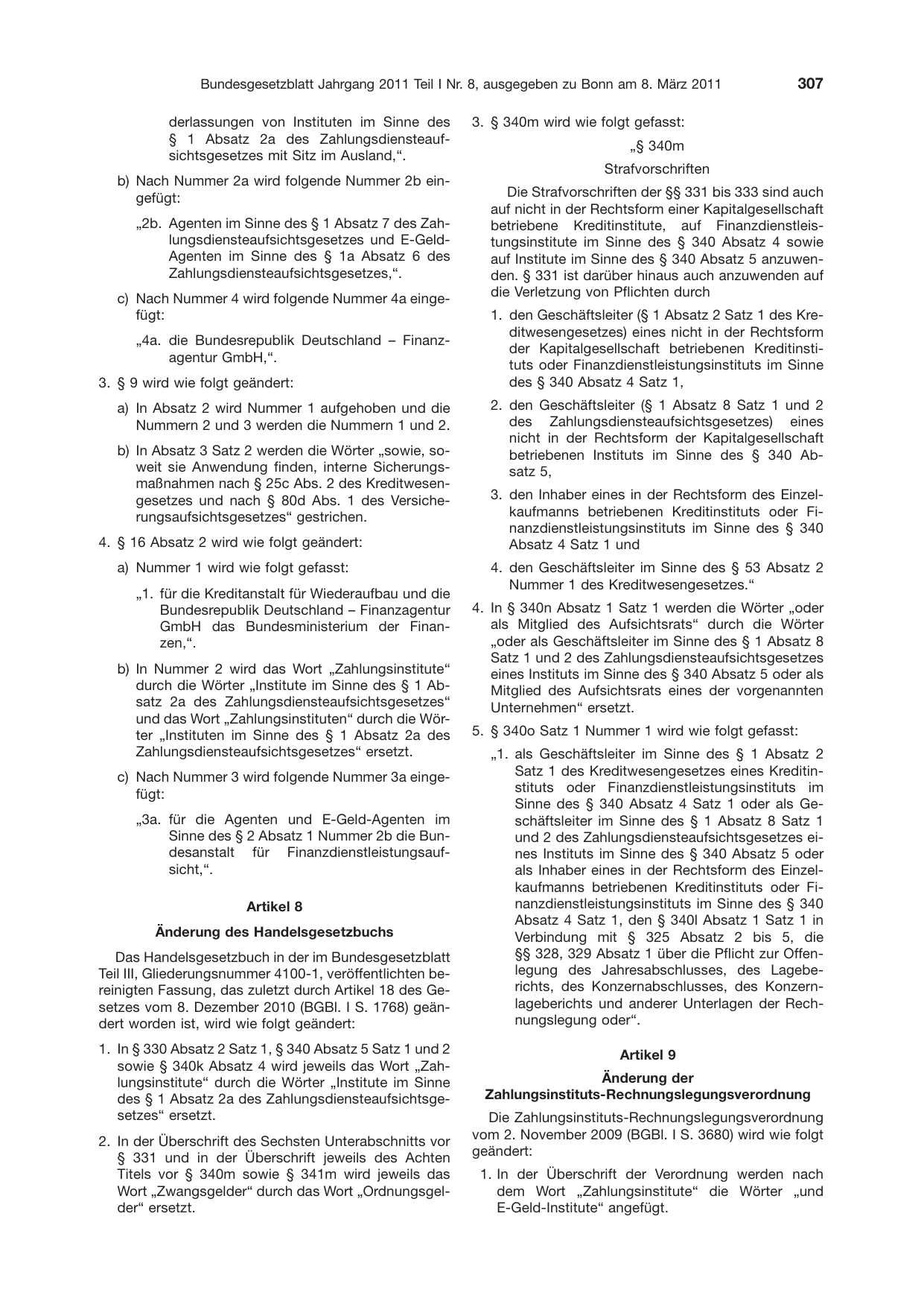 BGBl. 2011, Seite 307 — Originalseite als Abbildung