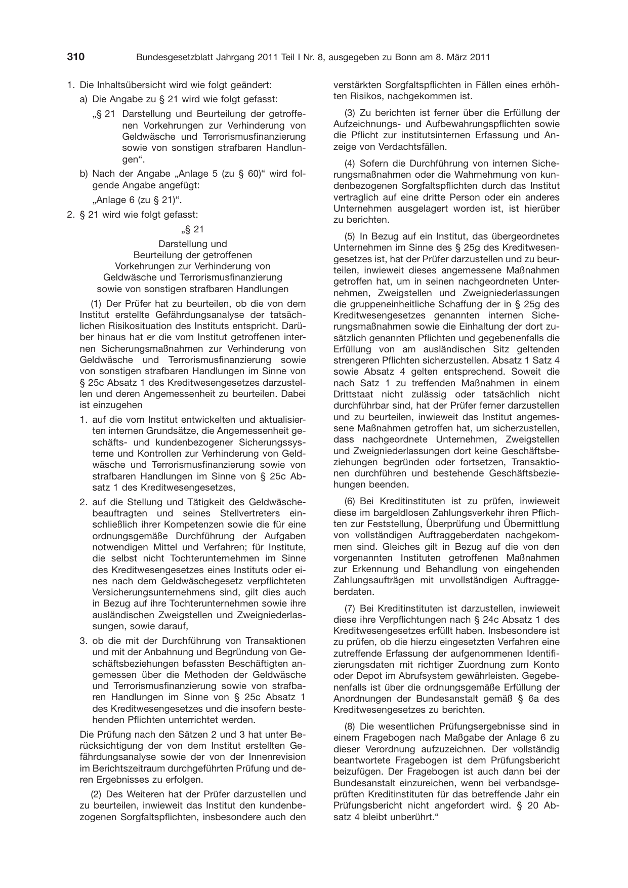 BGBl. 2011, Seite 310 — Originalseite als Abbildung