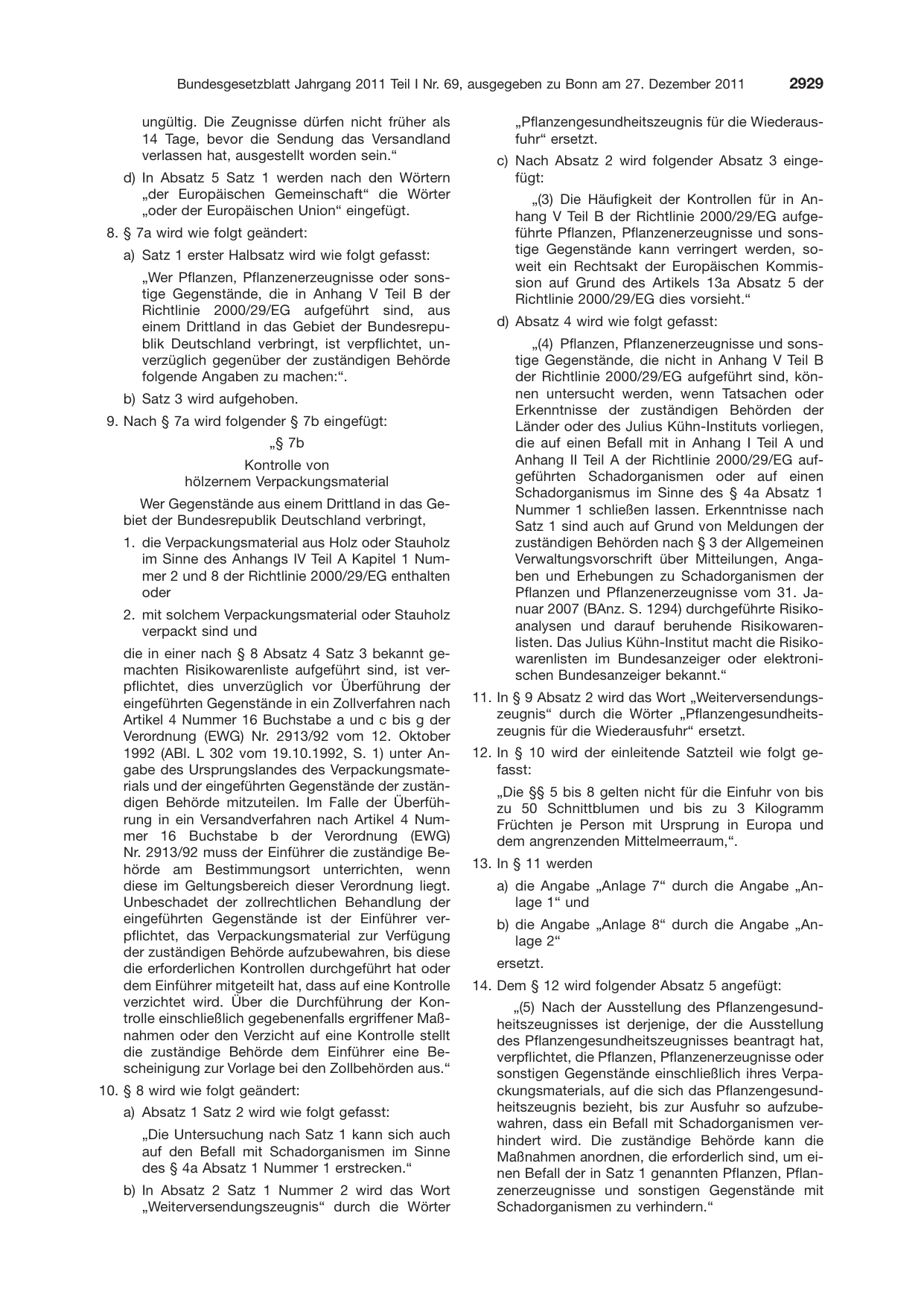 BGBl. 2011, Seite 2929 — Originalseite als Abbildung