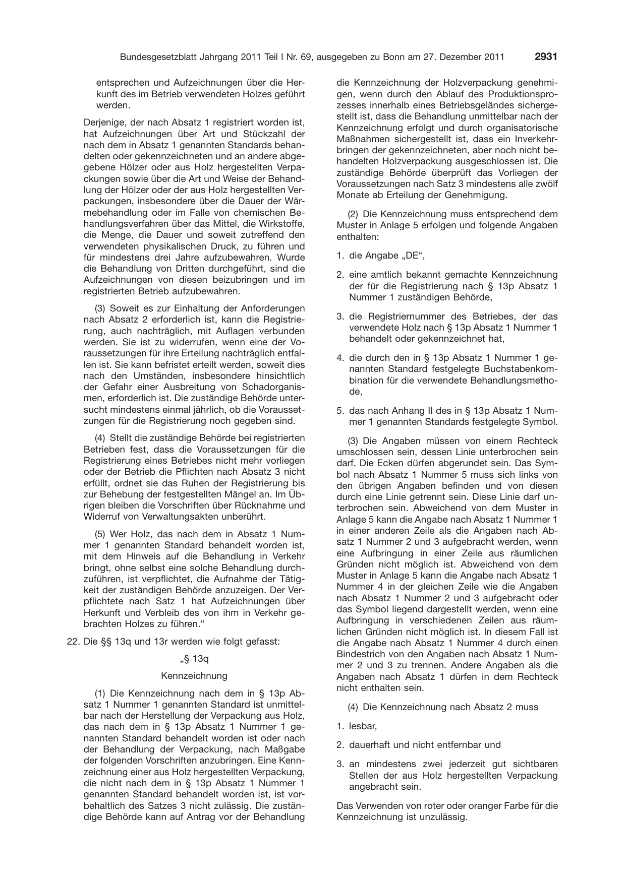 BGBl. 2011, Seite 2931 — Originalseite als Abbildung