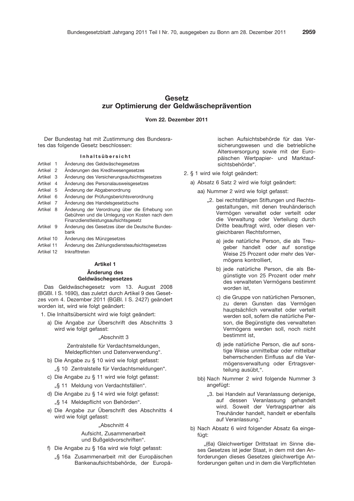 BGBl. 2011, Seite 2959 — Originalseite als Abbildung
