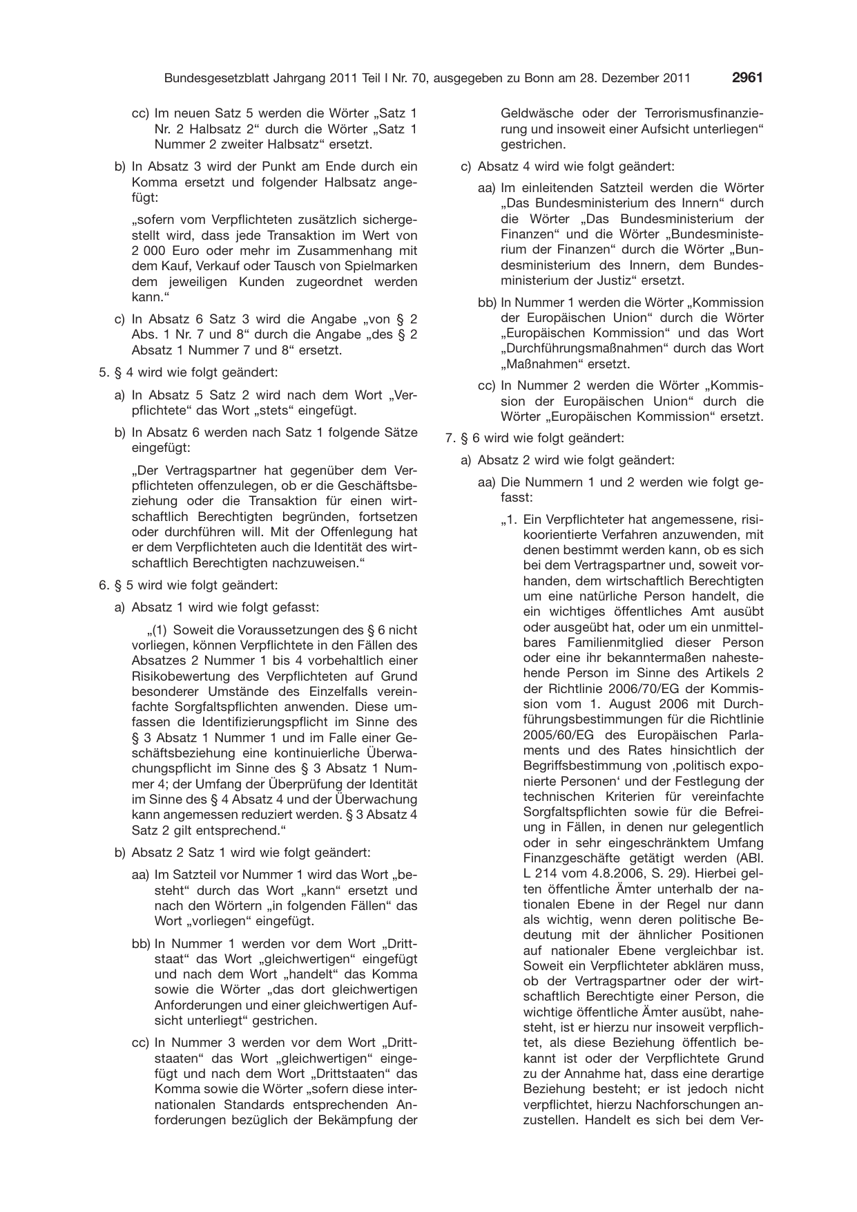 BGBl. 2011, Seite 2961 — Originalseite als Abbildung