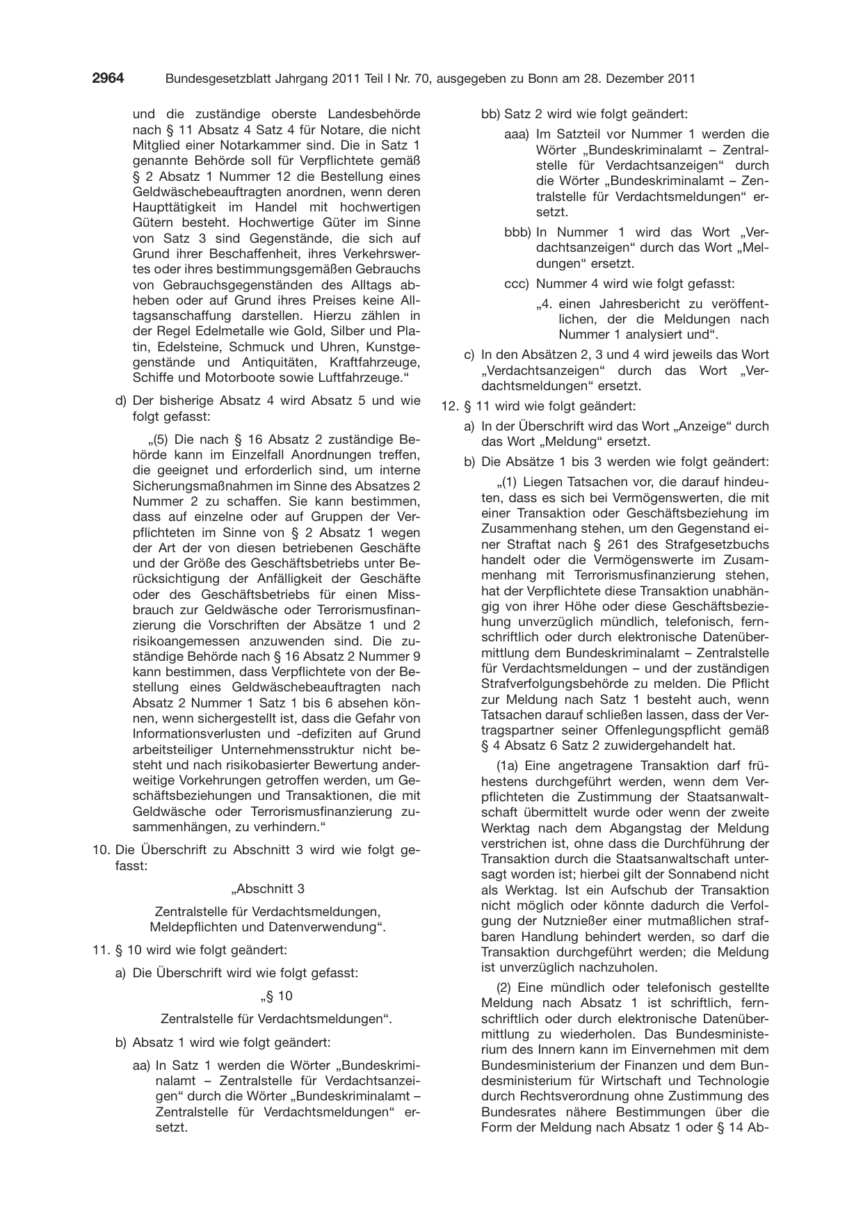 BGBl. 2011, Seite 2964 — Originalseite als Abbildung