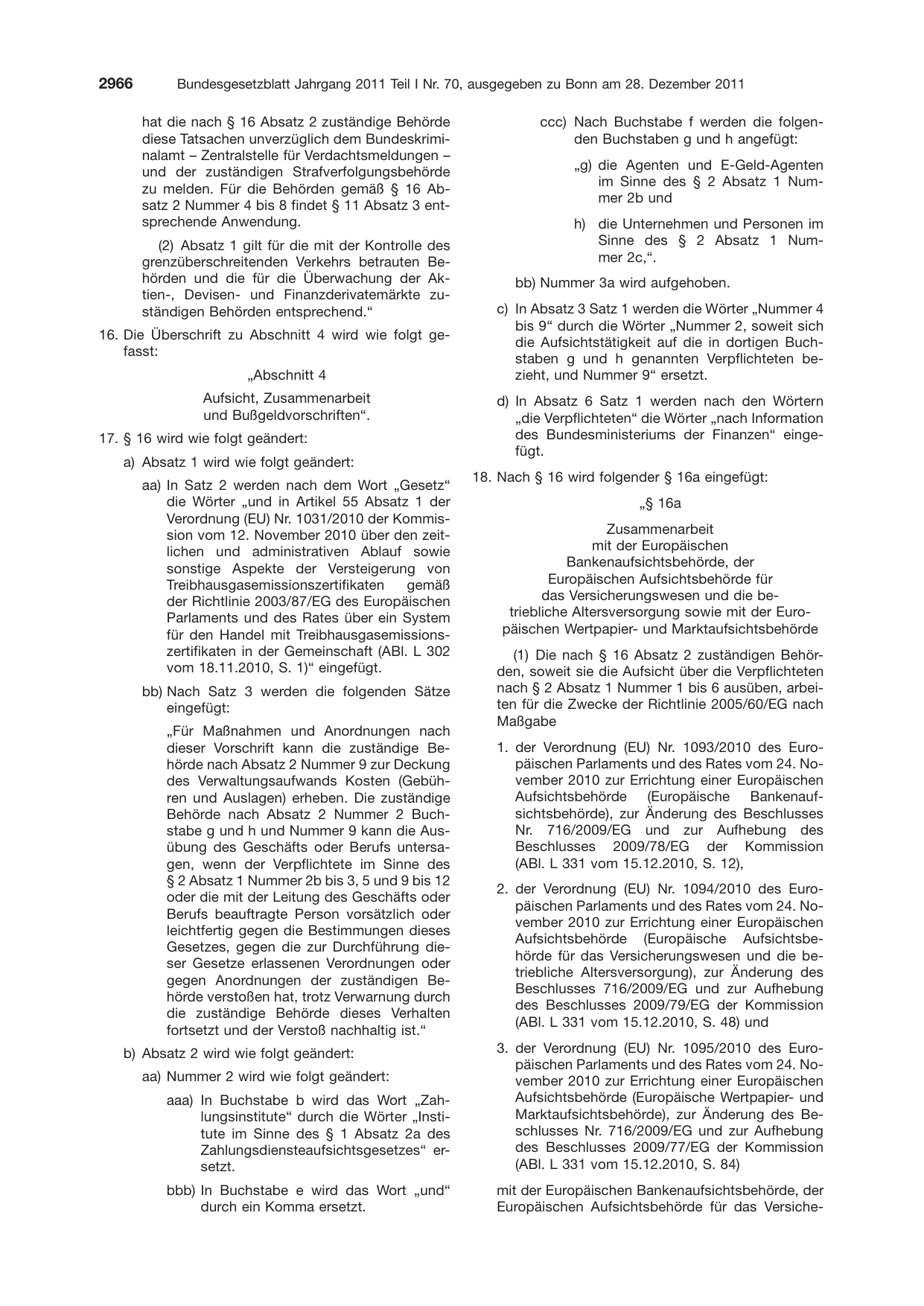 BGBl. 2011, Seite 2966 — Originalseite als Abbildung