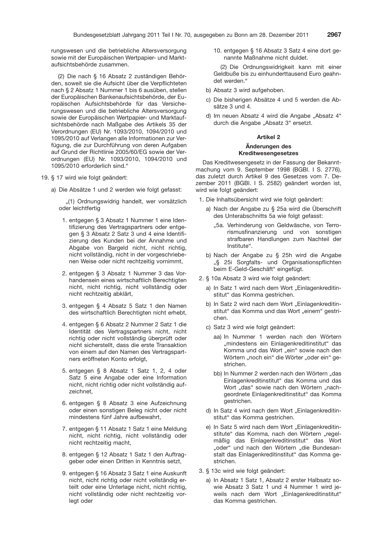 BGBl. 2011, Seite 2967 — Originalseite als Abbildung