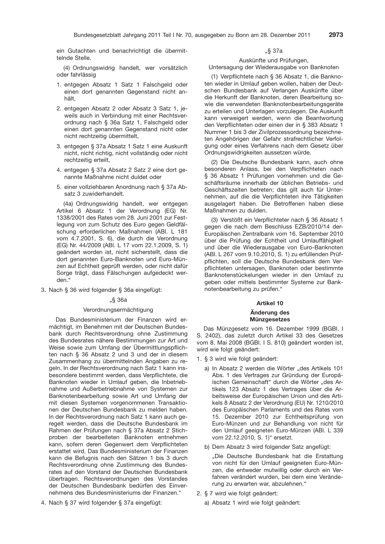 BGBl. 2011, Seite 2973 — Originalseite als Abbildung