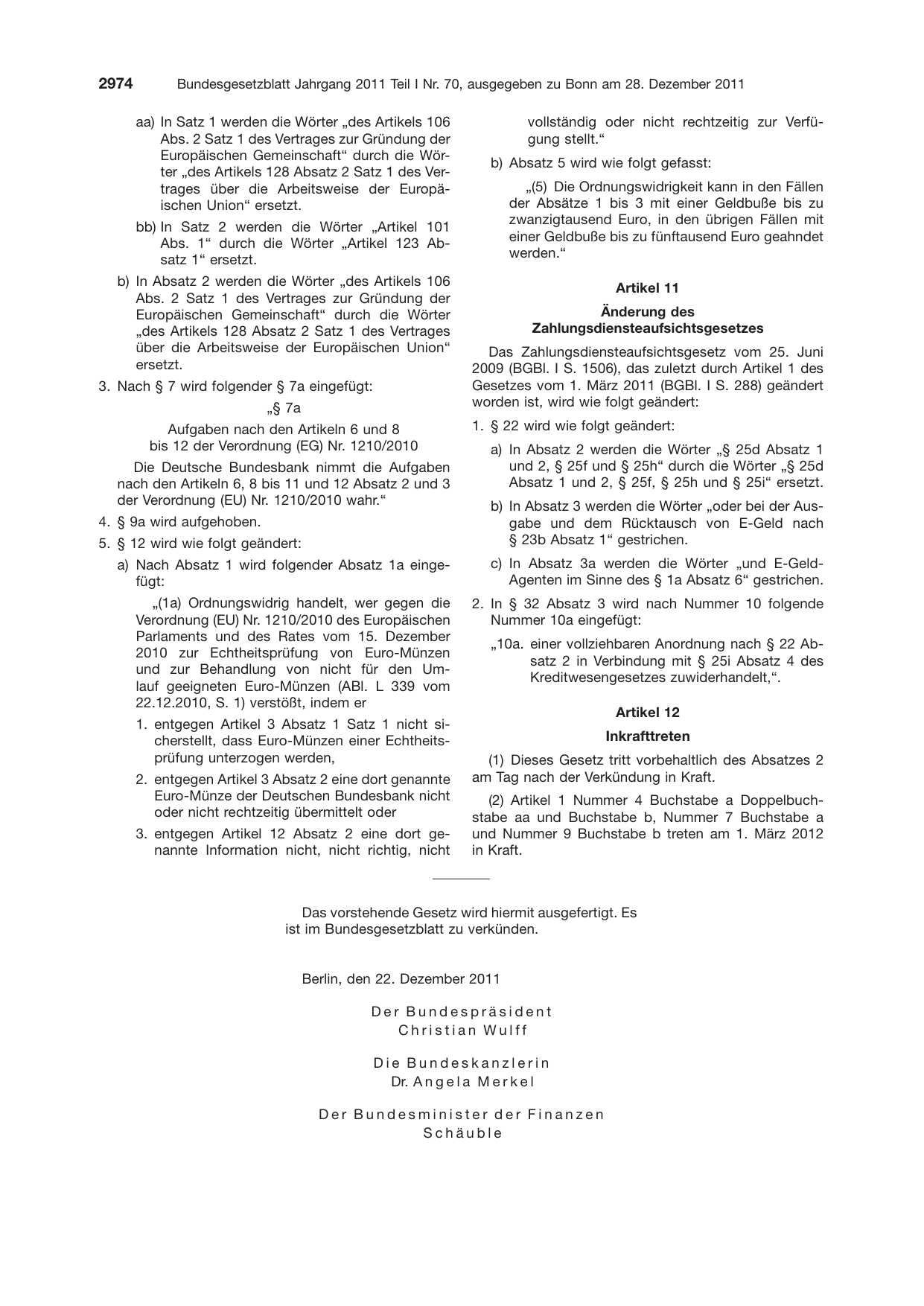 BGBl. 2011, Seite 2974 — Originalseite als Abbildung
