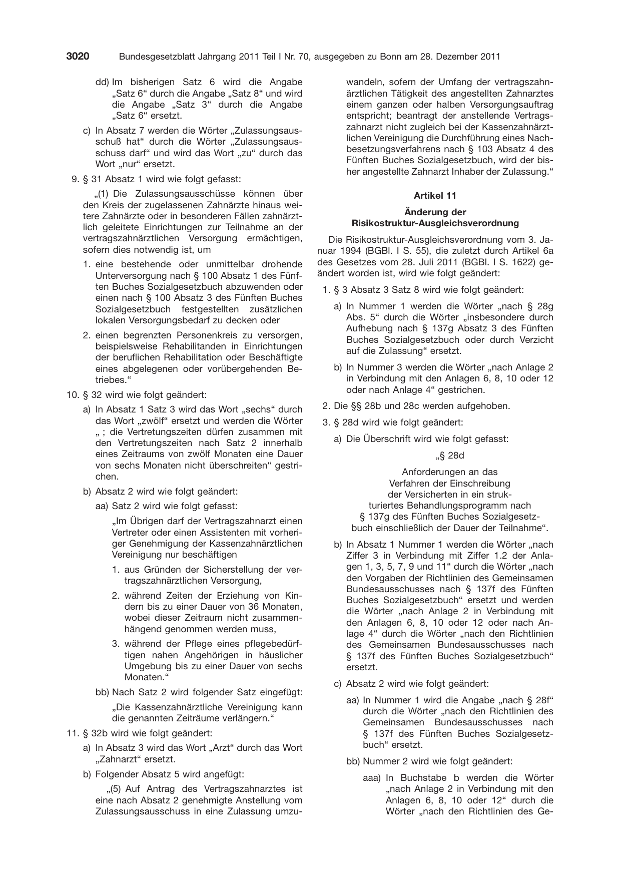 BGBl. 2011, Seite 3020 — Originalseite als Abbildung
