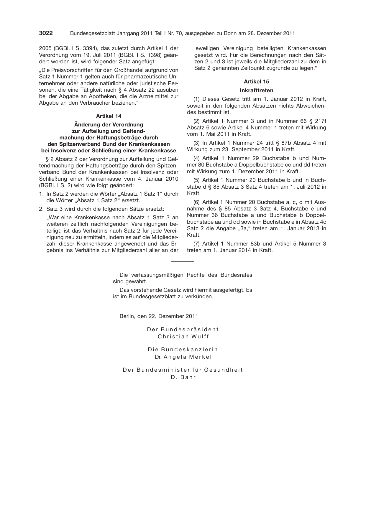 BGBl. 2011, Seite 3022 — Originalseite als Abbildung