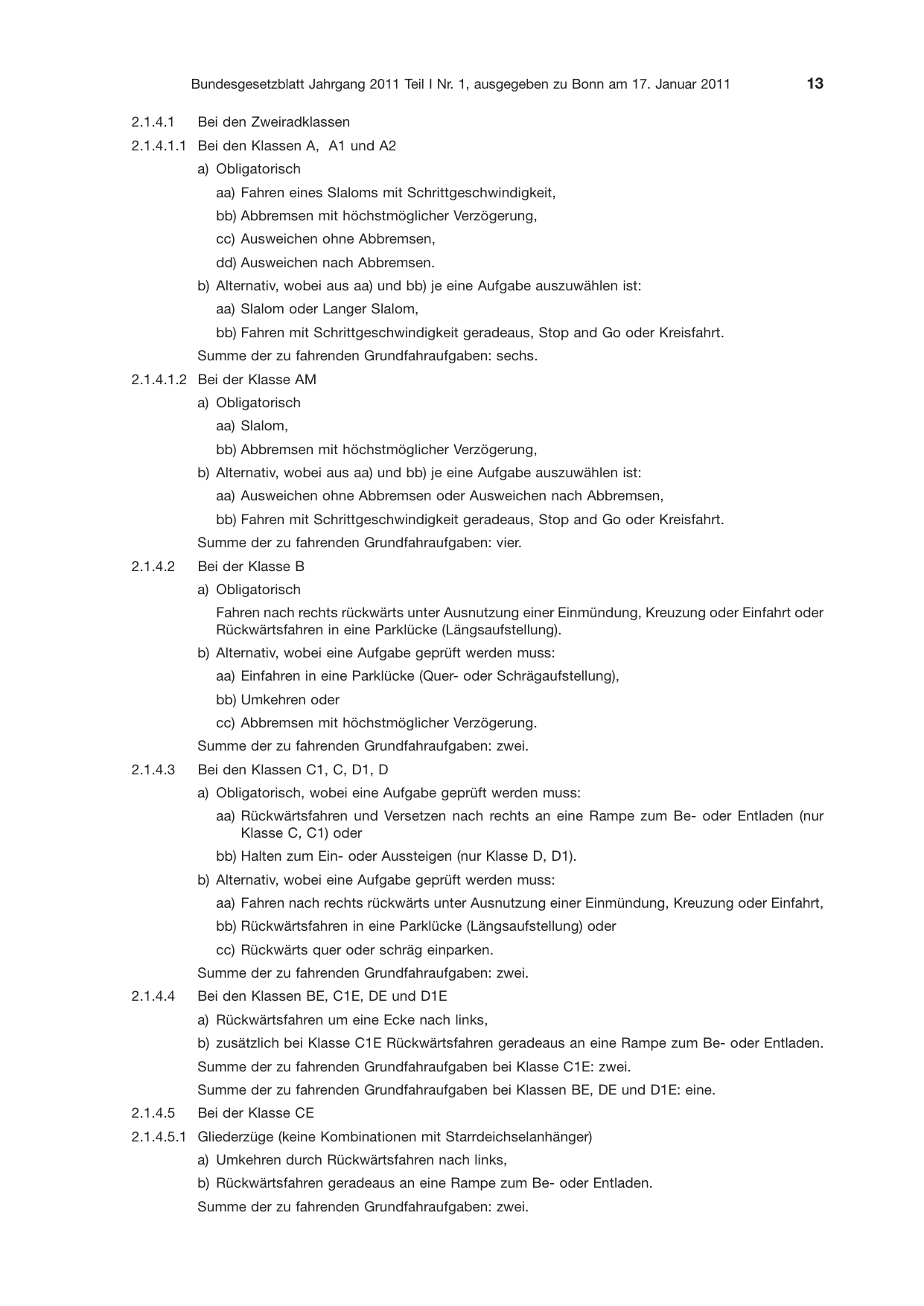 BGBl. 2011, Seite 13 — Originalseite als Abbildung