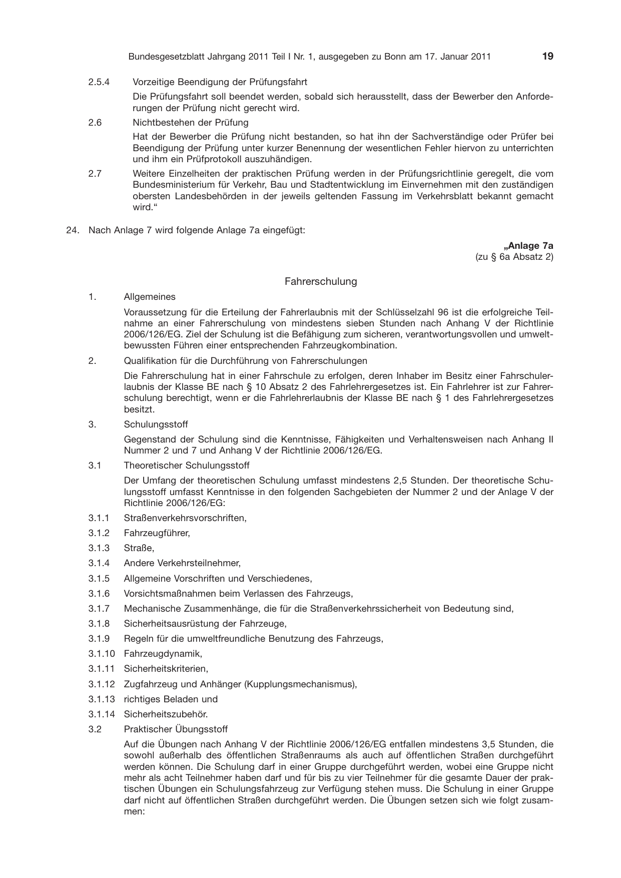 BGBl. 2011, Seite 19 — Originalseite als Abbildung