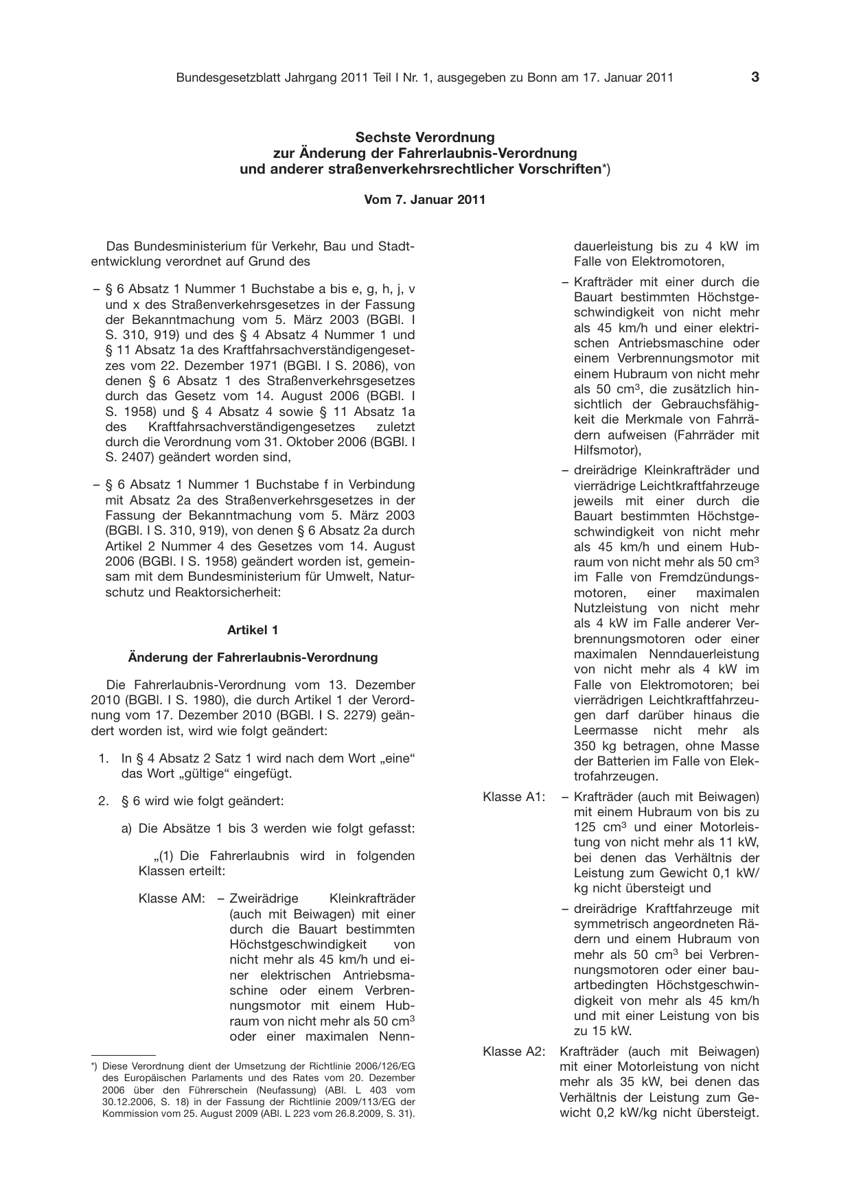 BGBl. 2011, Seite 3 — Originalseite als Abbildung