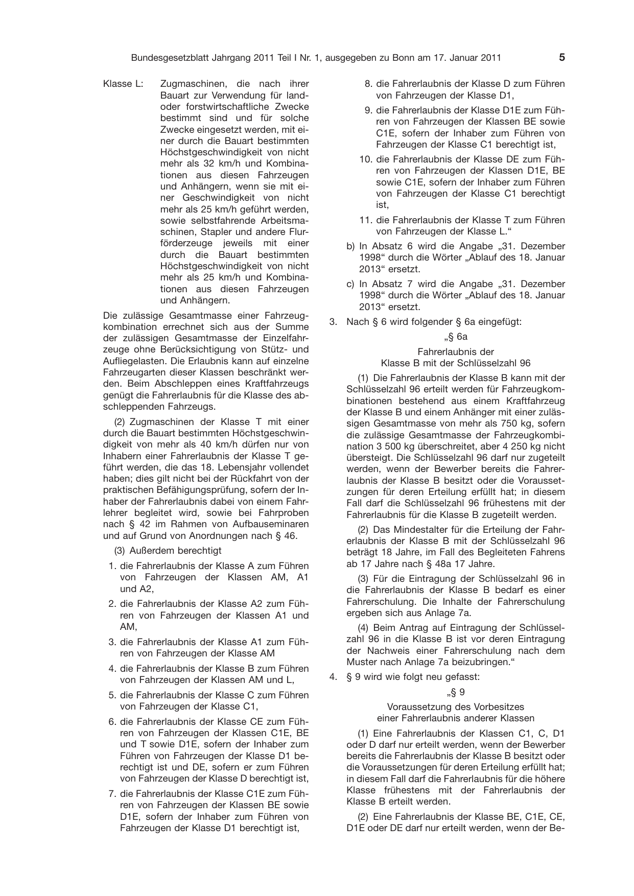 BGBl. 2011, Seite 5 — Originalseite als Abbildung