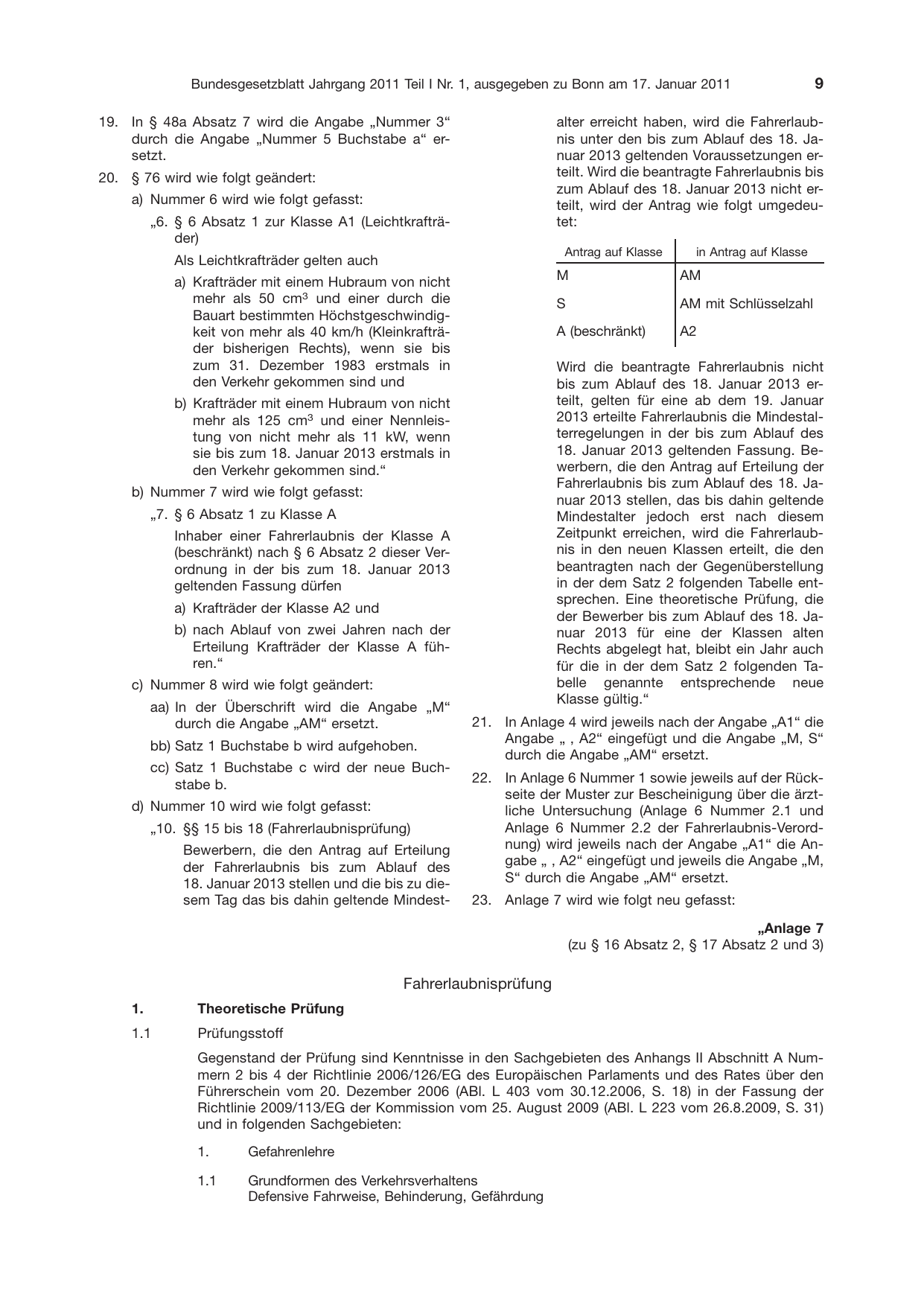 BGBl. 2011, Seite 9 — Originalseite als Abbildung