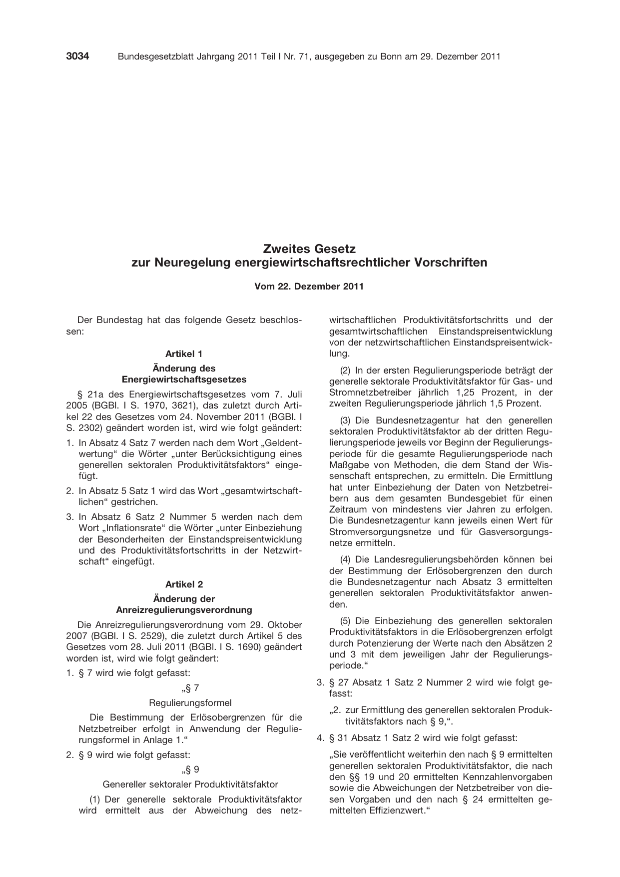 BGBl. 2011, Seite 3034 — Originalseite als Abbildung
