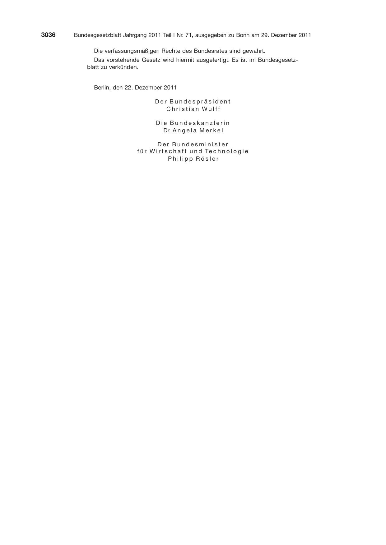 BGBl. 2011, Seite 3036 — Originalseite als Abbildung