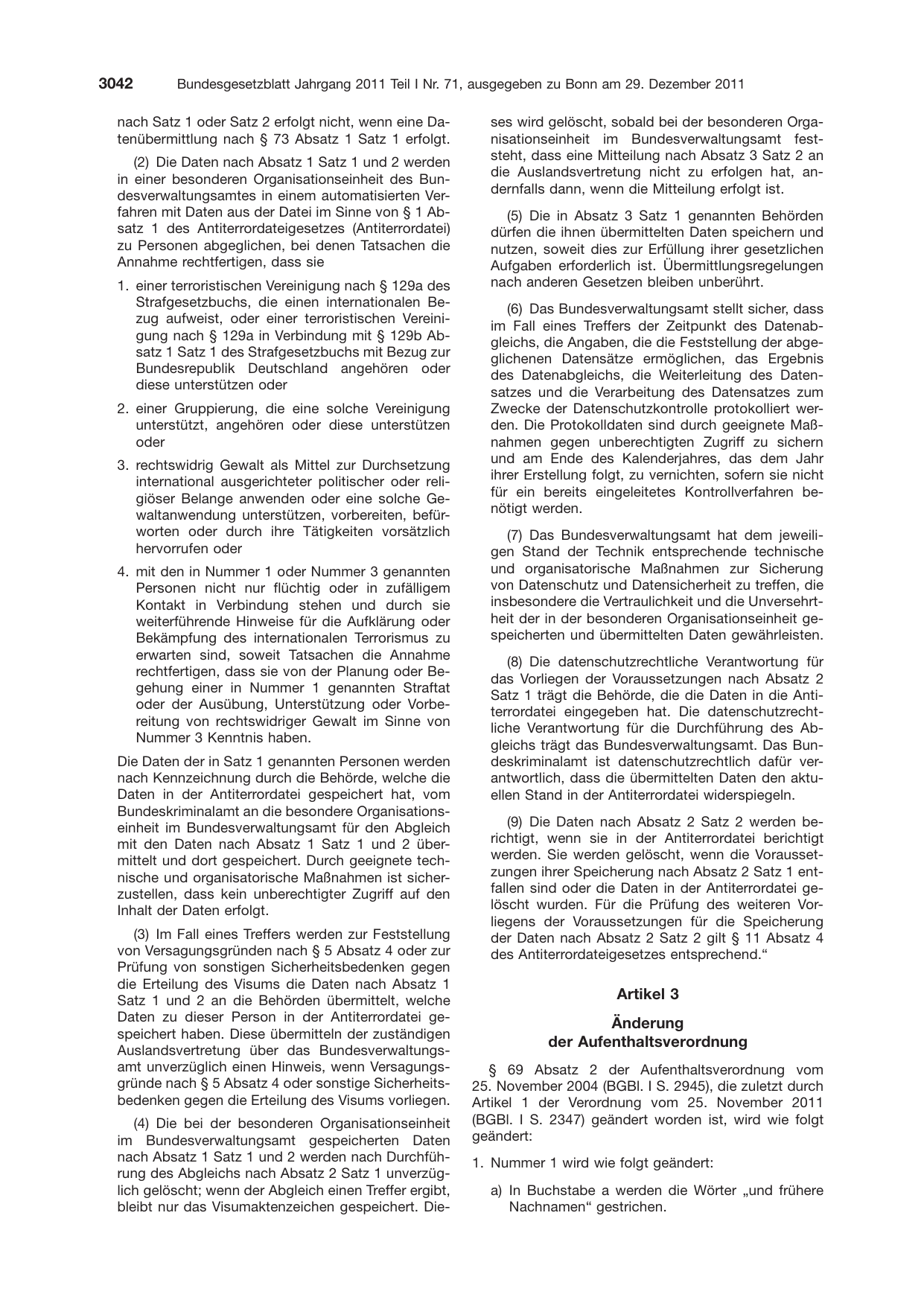 BGBl. 2011, Seite 3042 — Originalseite als Abbildung