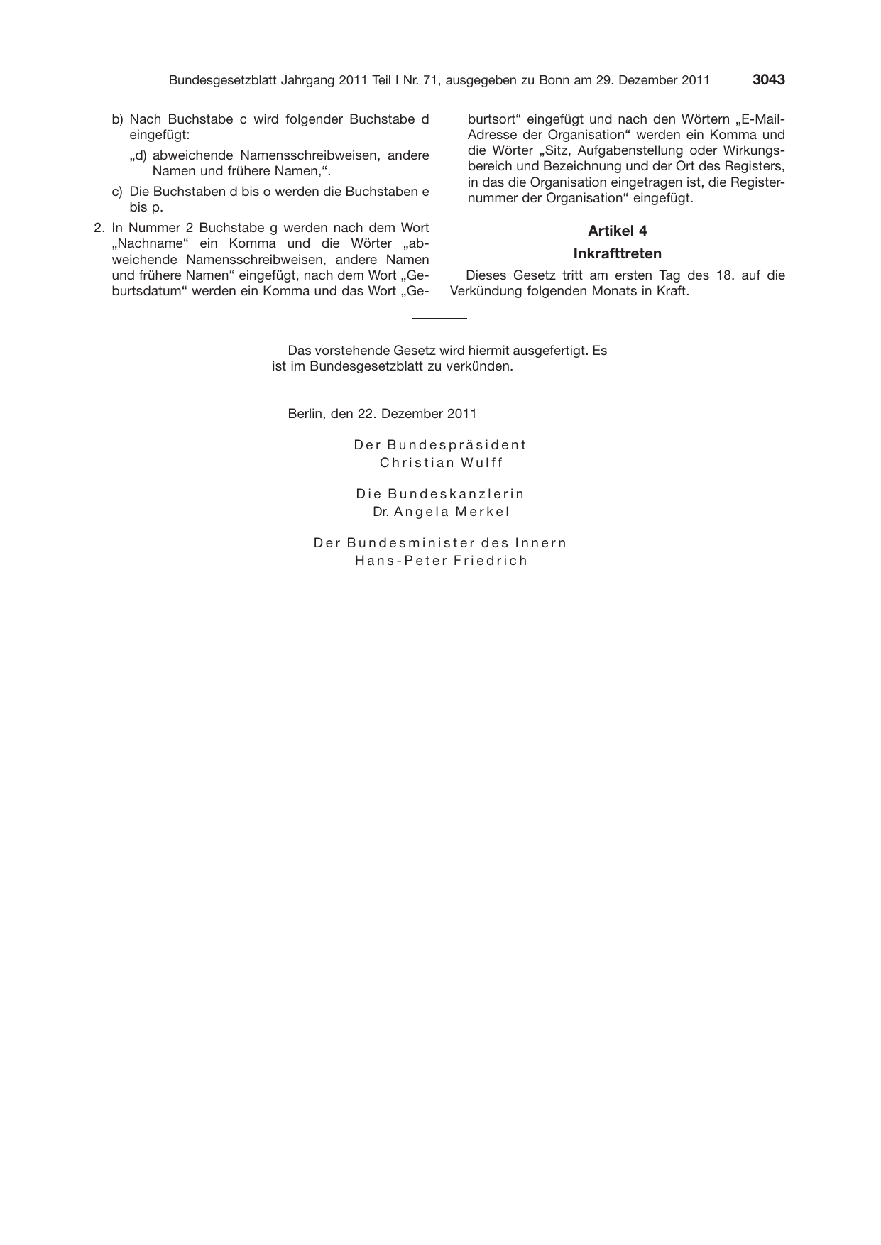 BGBl. 2011, Seite 3043 — Originalseite als Abbildung