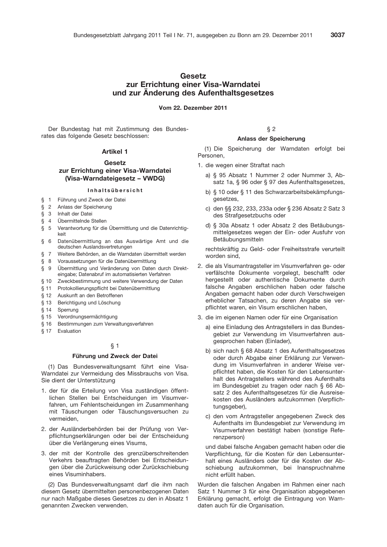 BGBl. 2011, Seite 3037 — Originalseite als Abbildung