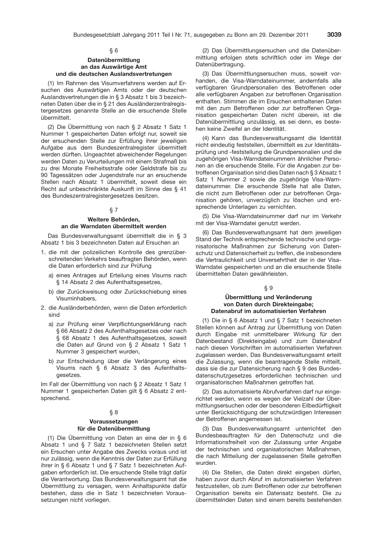BGBl. 2011, Seite 3039 — Originalseite als Abbildung