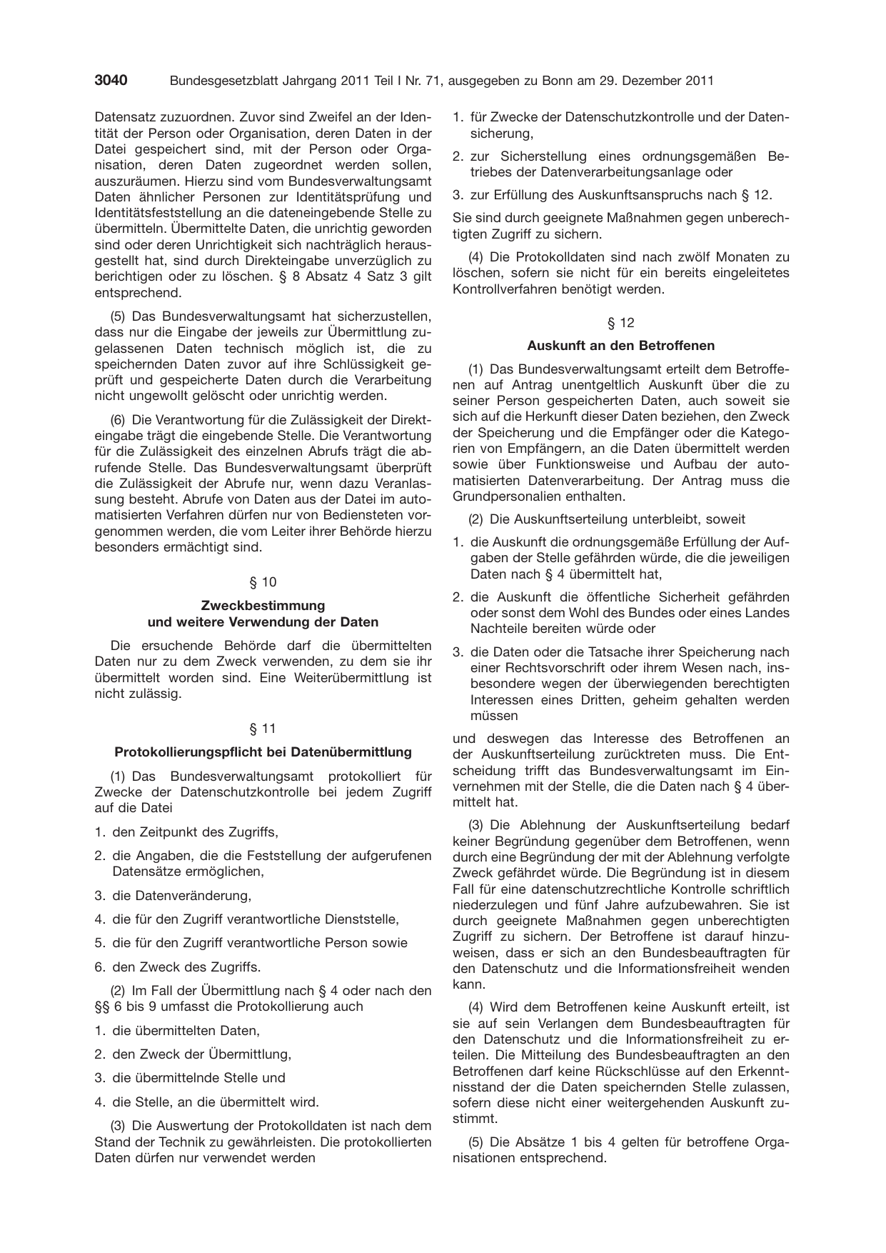 BGBl. 2011, Seite 3040 — Originalseite als Abbildung