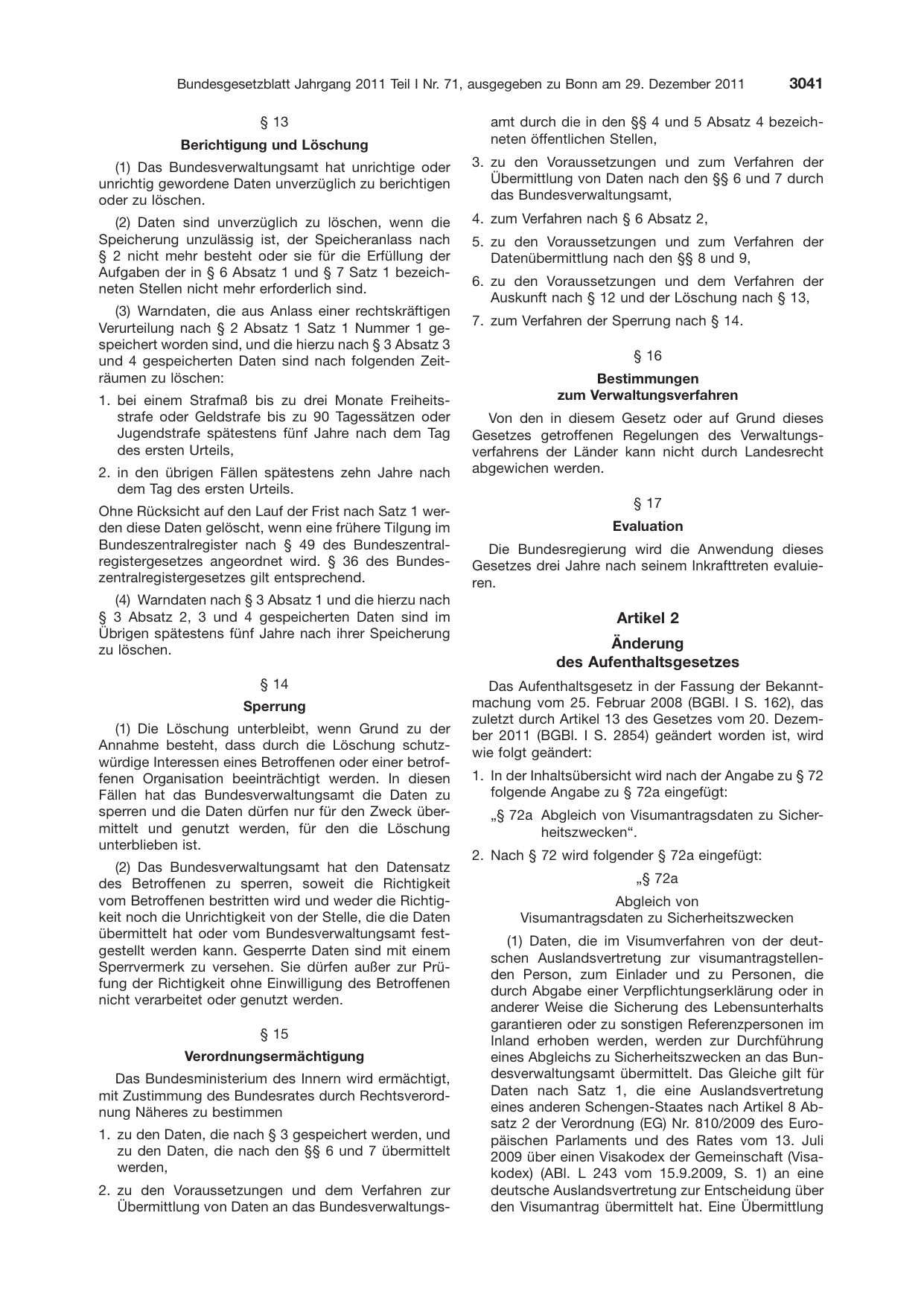 BGBl. 2011, Seite 3041 — Originalseite als Abbildung