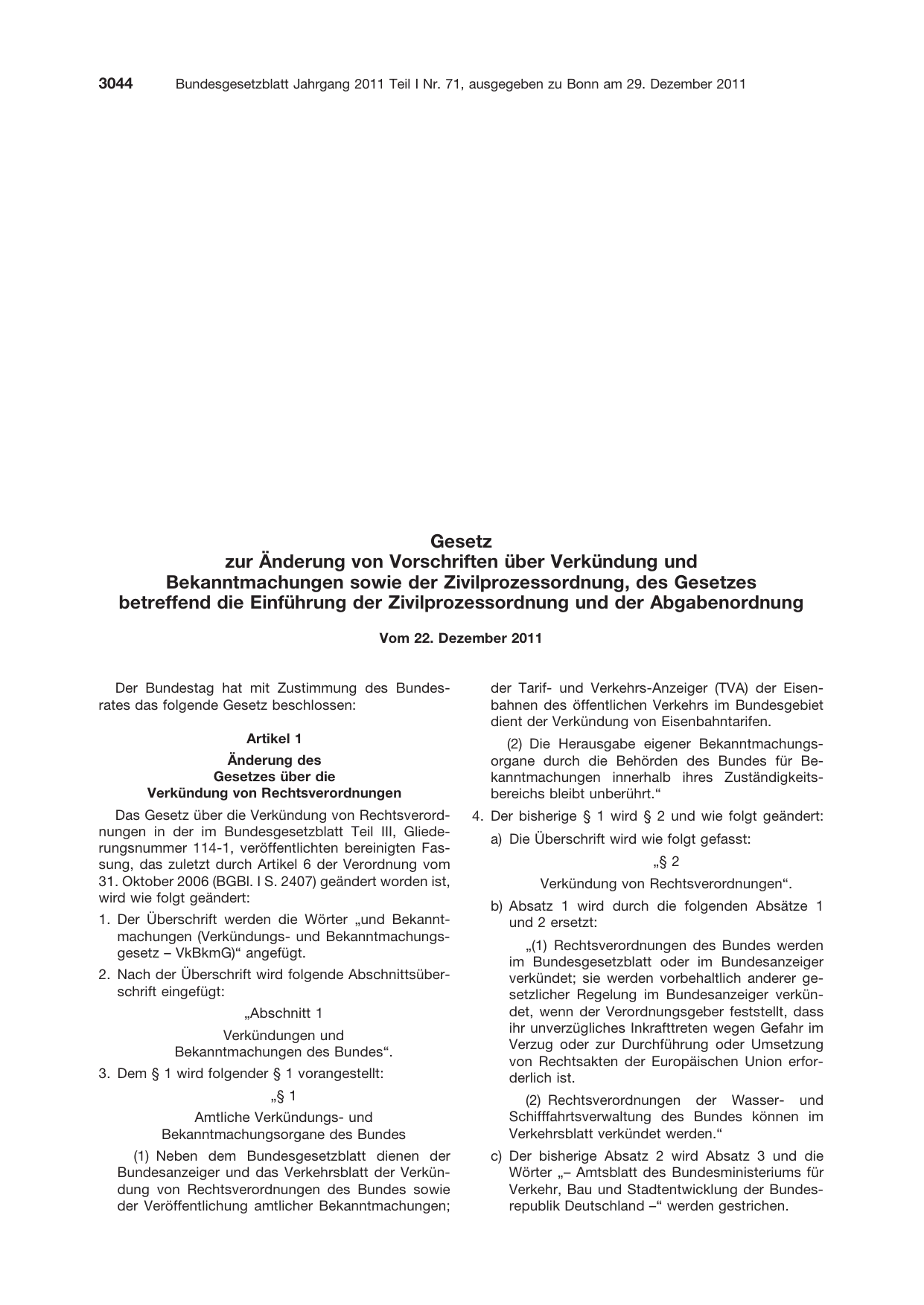 BGBl. 2011, Seite 3044 — Originalseite als Abbildung