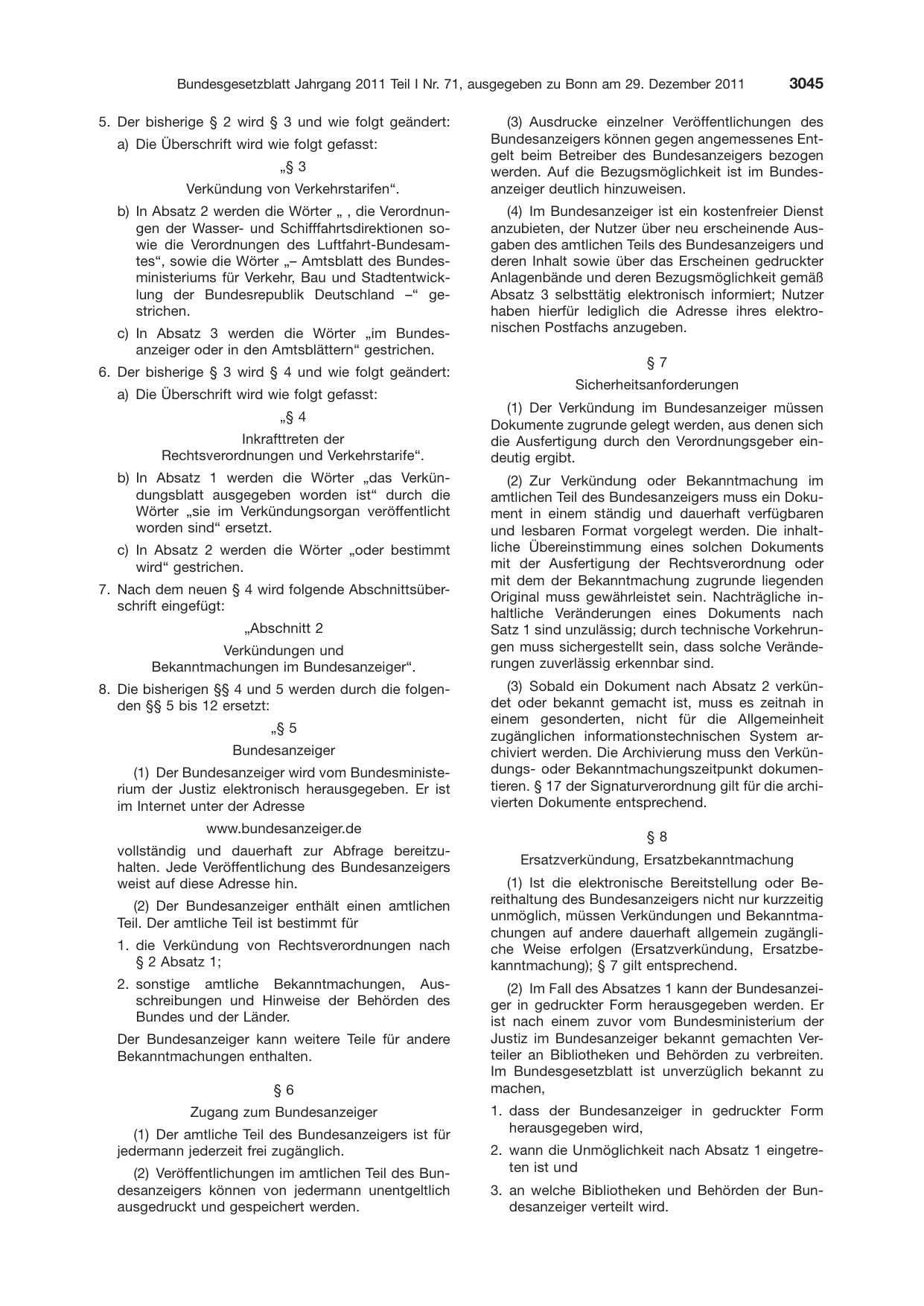 BGBl. 2011, Seite 3045 — Originalseite als Abbildung