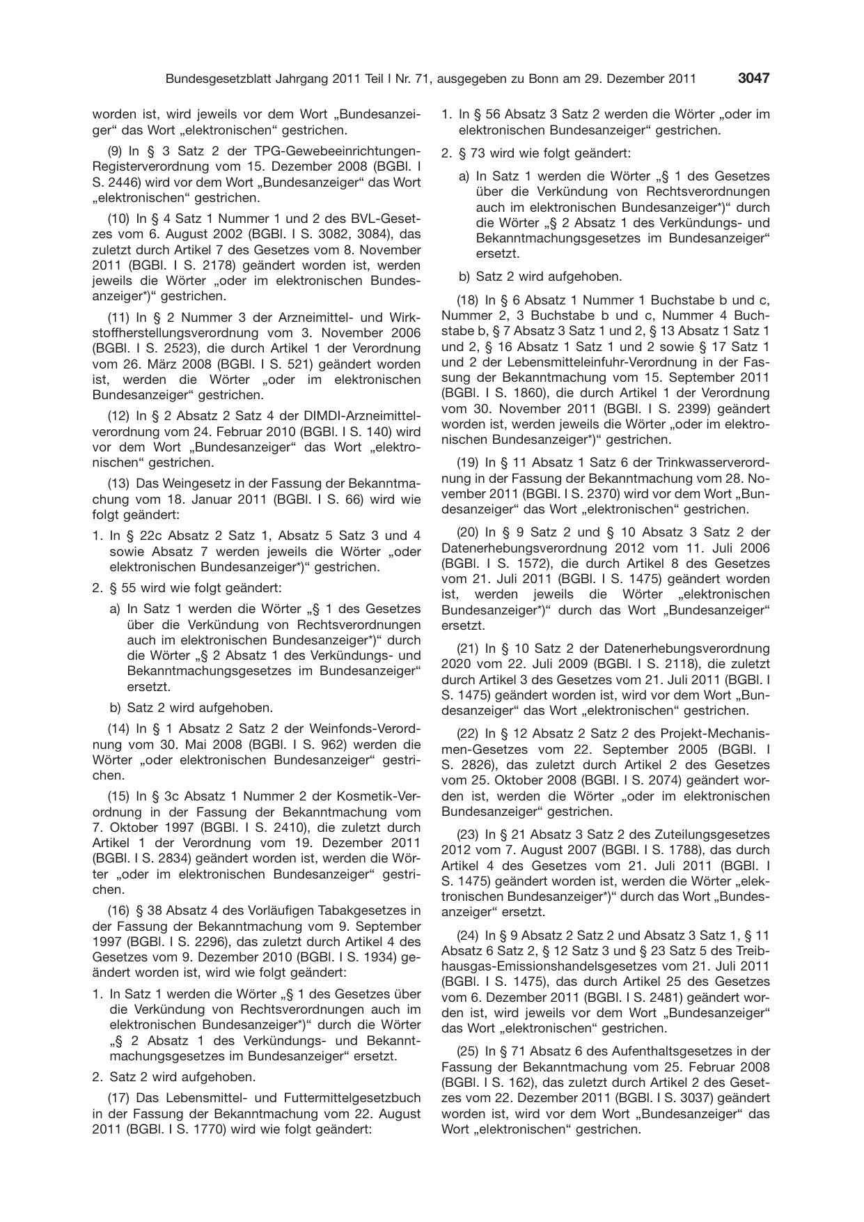 BGBl. 2011, Seite 3047 — Originalseite als Abbildung