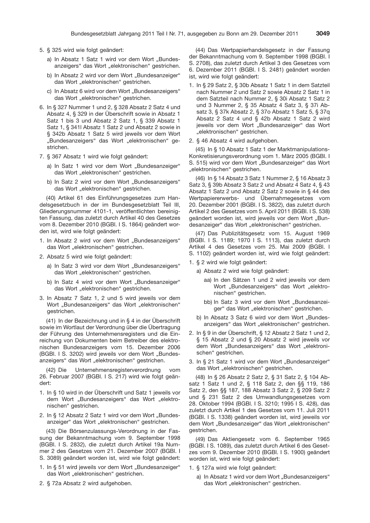BGBl. 2011, Seite 3049 — Originalseite als Abbildung