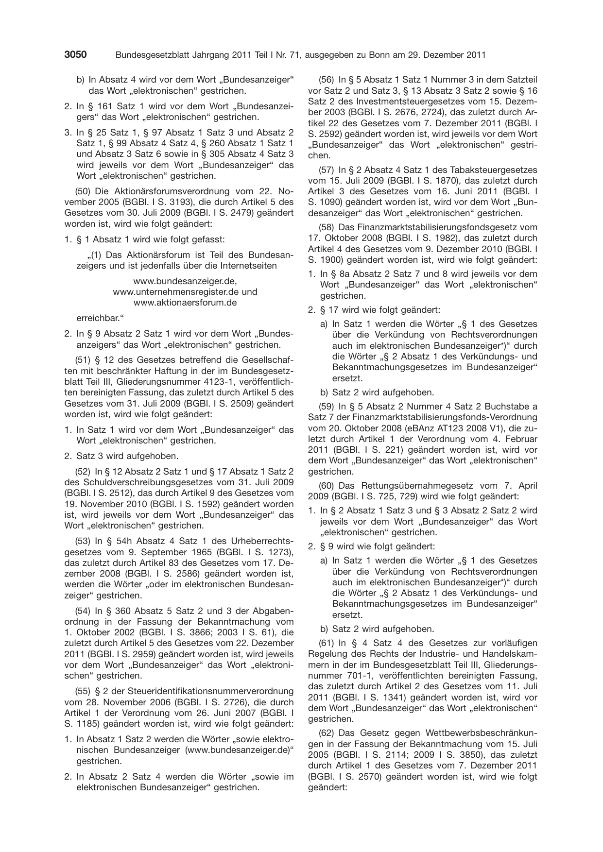 BGBl. 2011, Seite 3050 — Originalseite als Abbildung