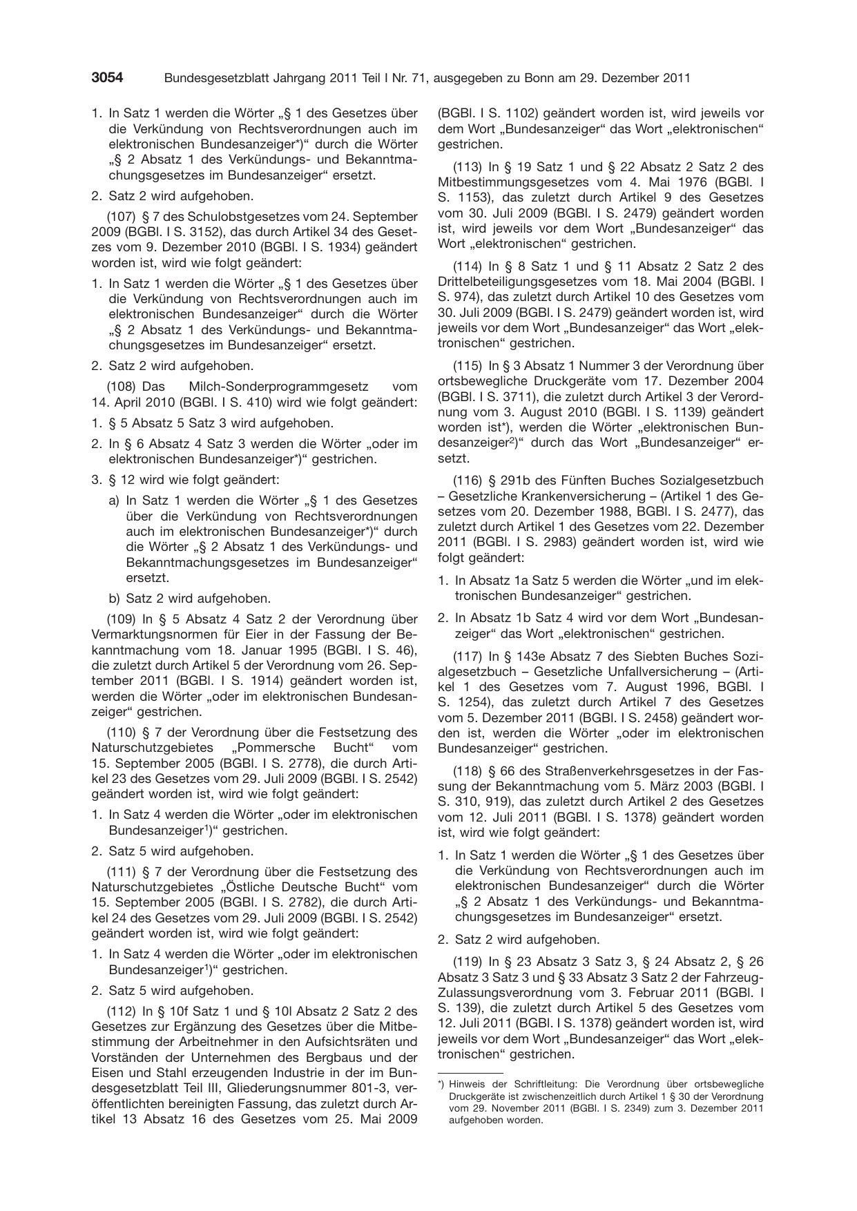 BGBl. 2011, Seite 3054 — Originalseite als Abbildung