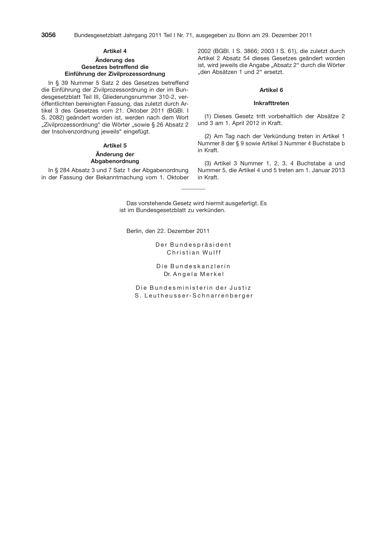 BGBl. 2011, Seite 3056 — Originalseite als Abbildung
