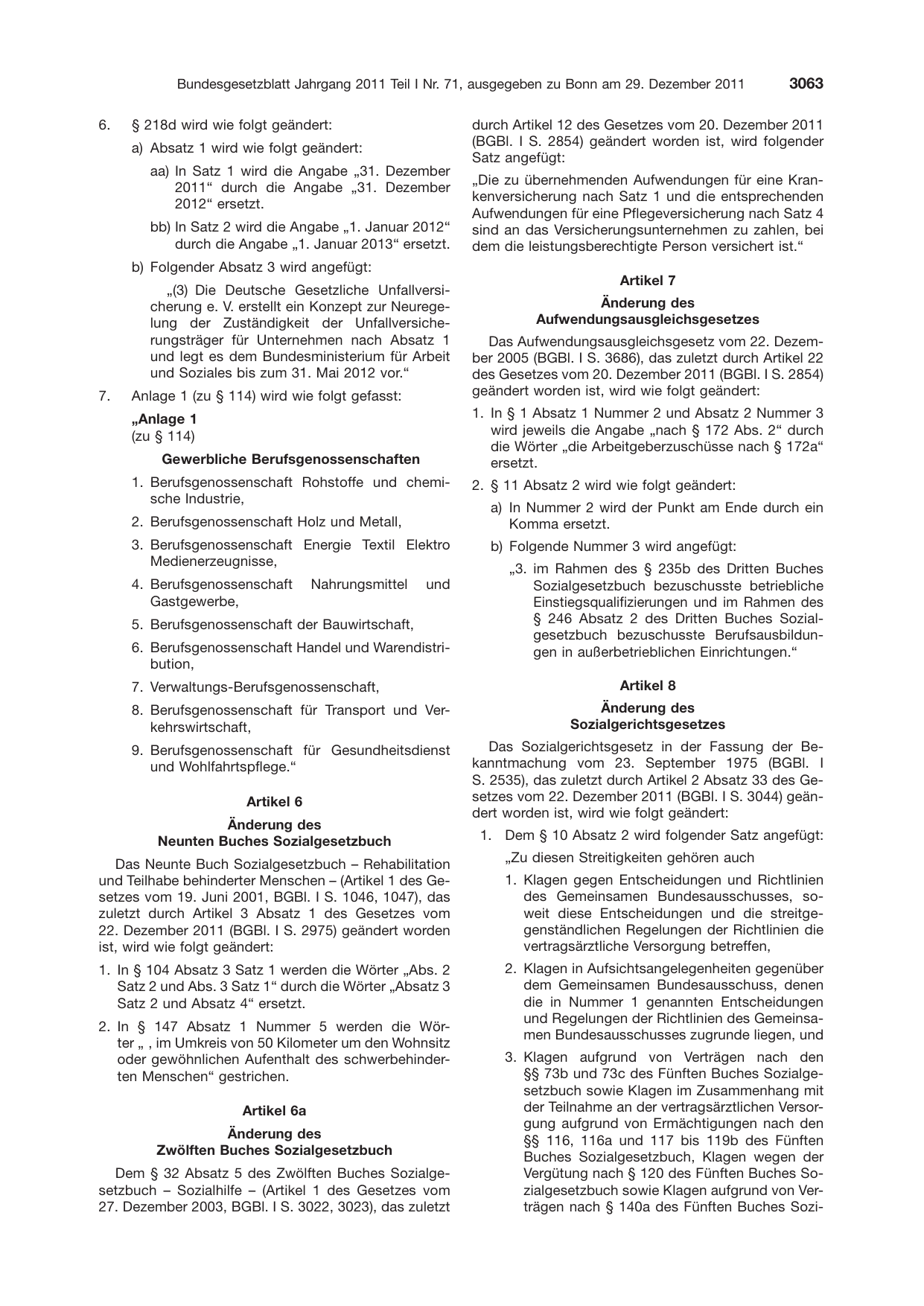 BGBl. 2011, Seite 3063 — Originalseite als Abbildung