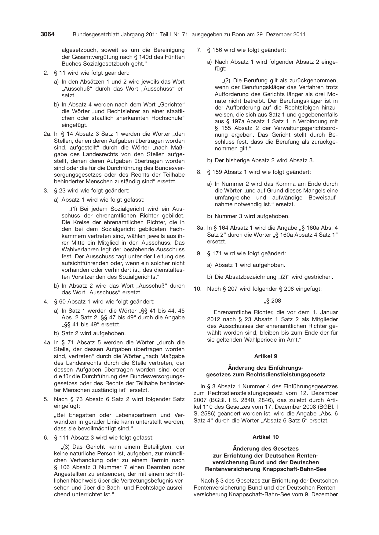 BGBl. 2011, Seite 3064 — Originalseite als Abbildung