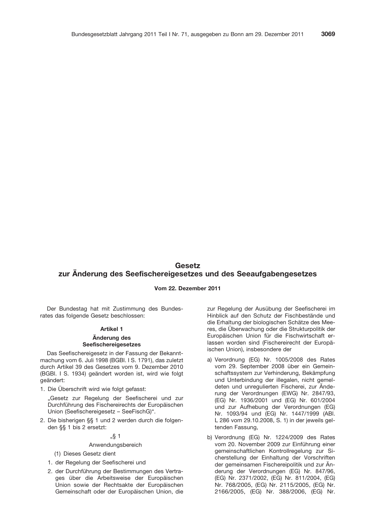 BGBl. 2011, Seite 3069 — Originalseite als Abbildung