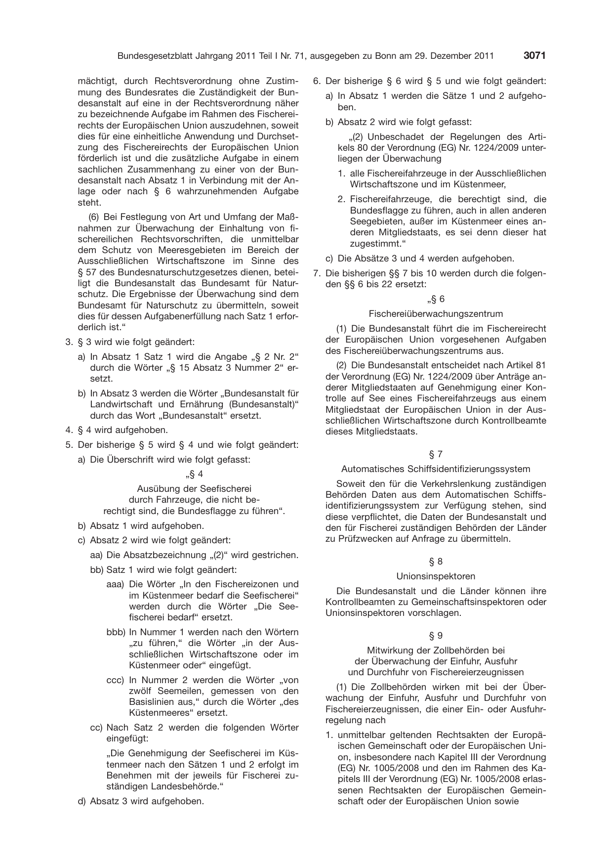 BGBl. 2011, Seite 3071 — Originalseite als Abbildung